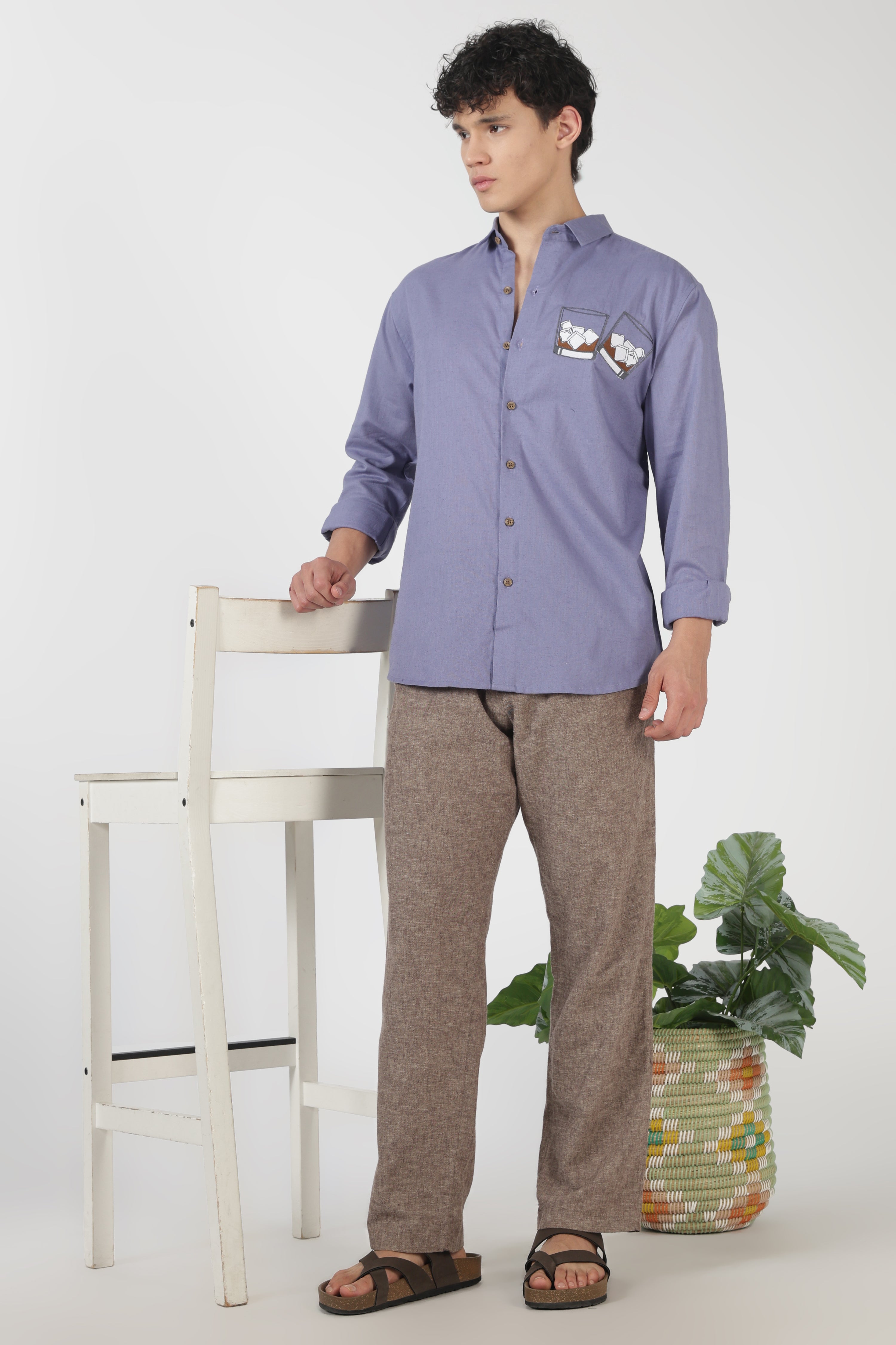 Whiskey Tales Cotton Regular Fit Purple Embroidered Shirt