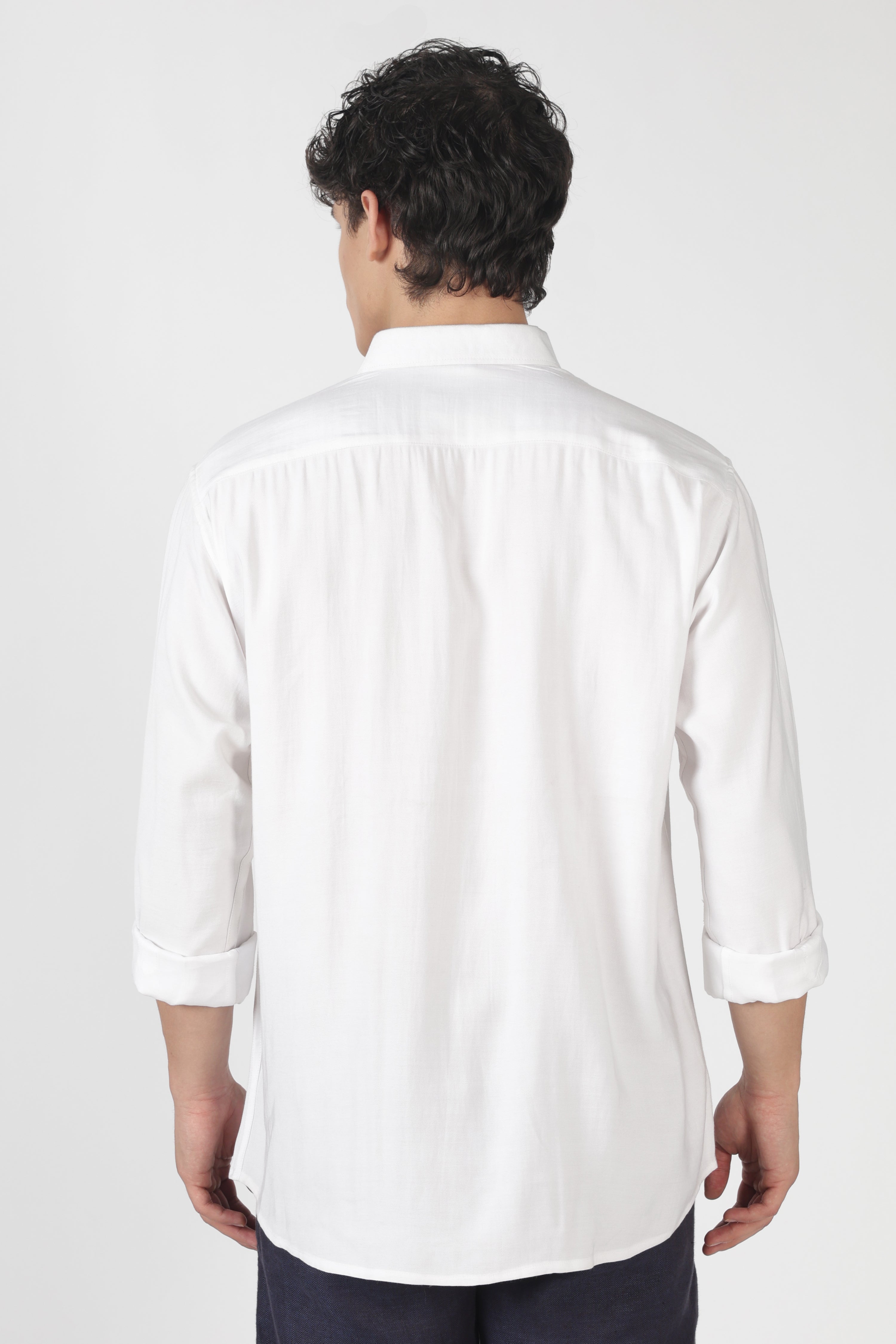 Mountain Line Art 100% Cotton Regular Fit White Embroidered Shirt