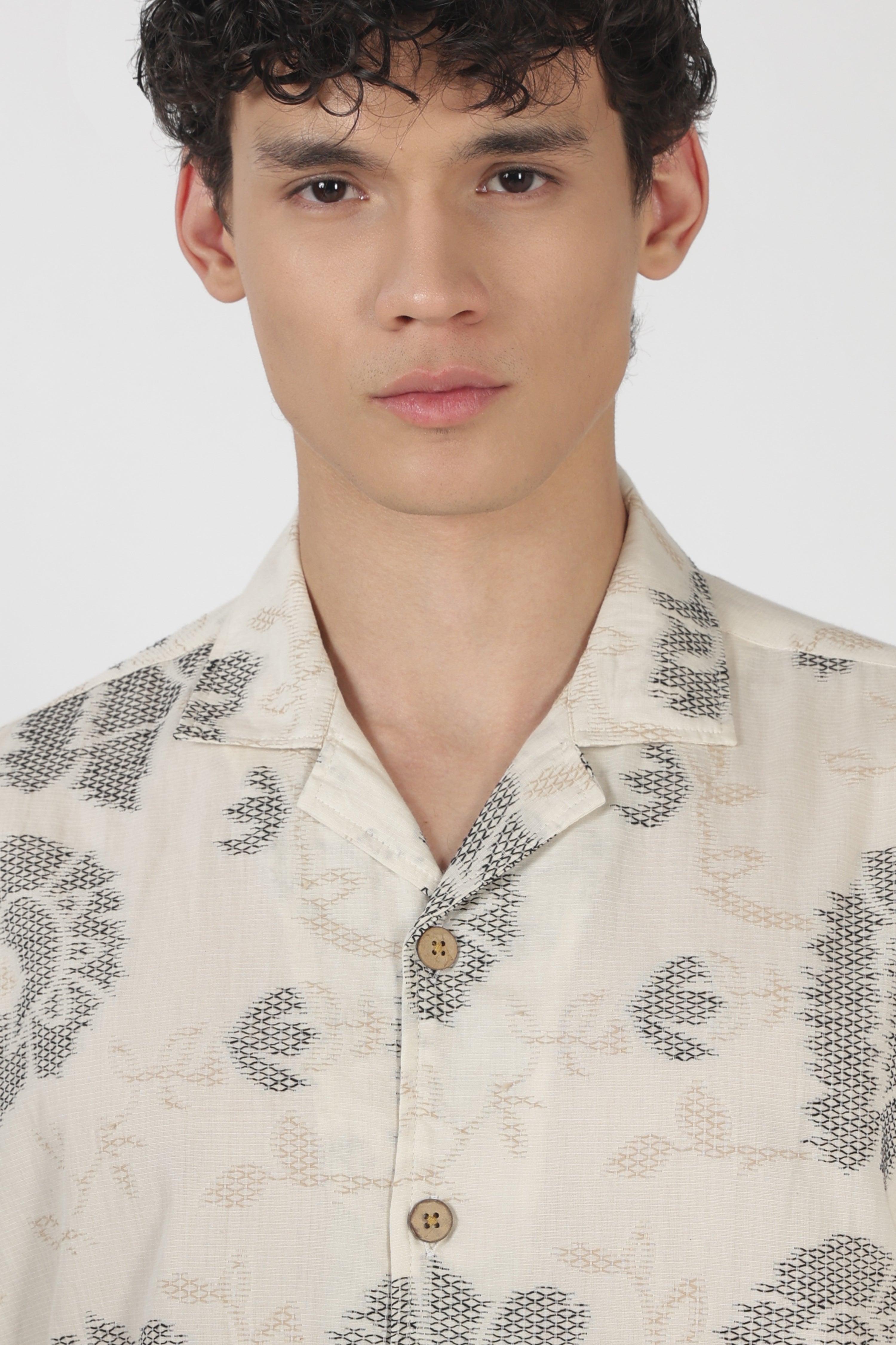 Desert Paisley Cotton Box Fit Beige Embroidered Shirt