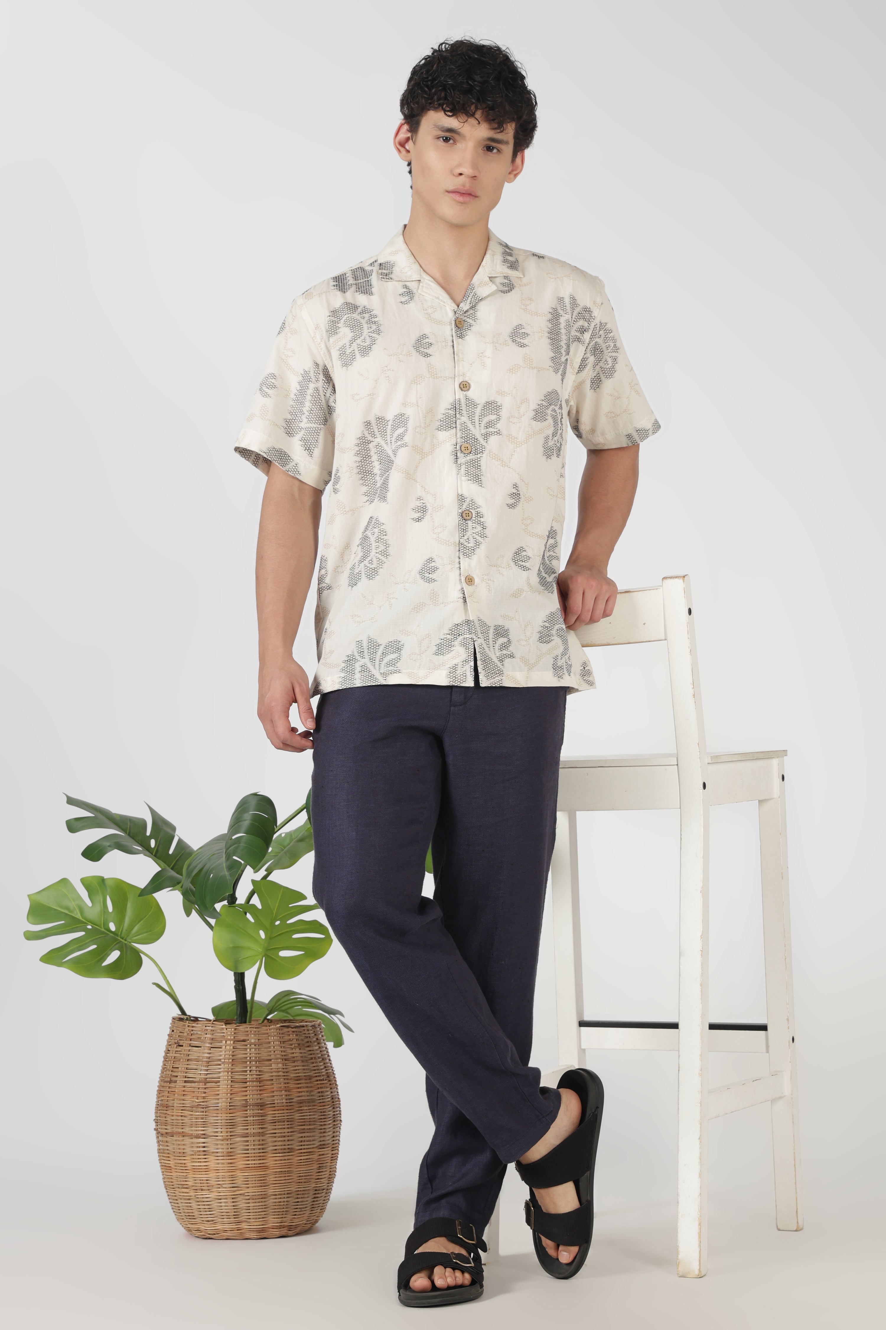 Desert Paisley Cotton Box Fit Beige Embroidered Shirt