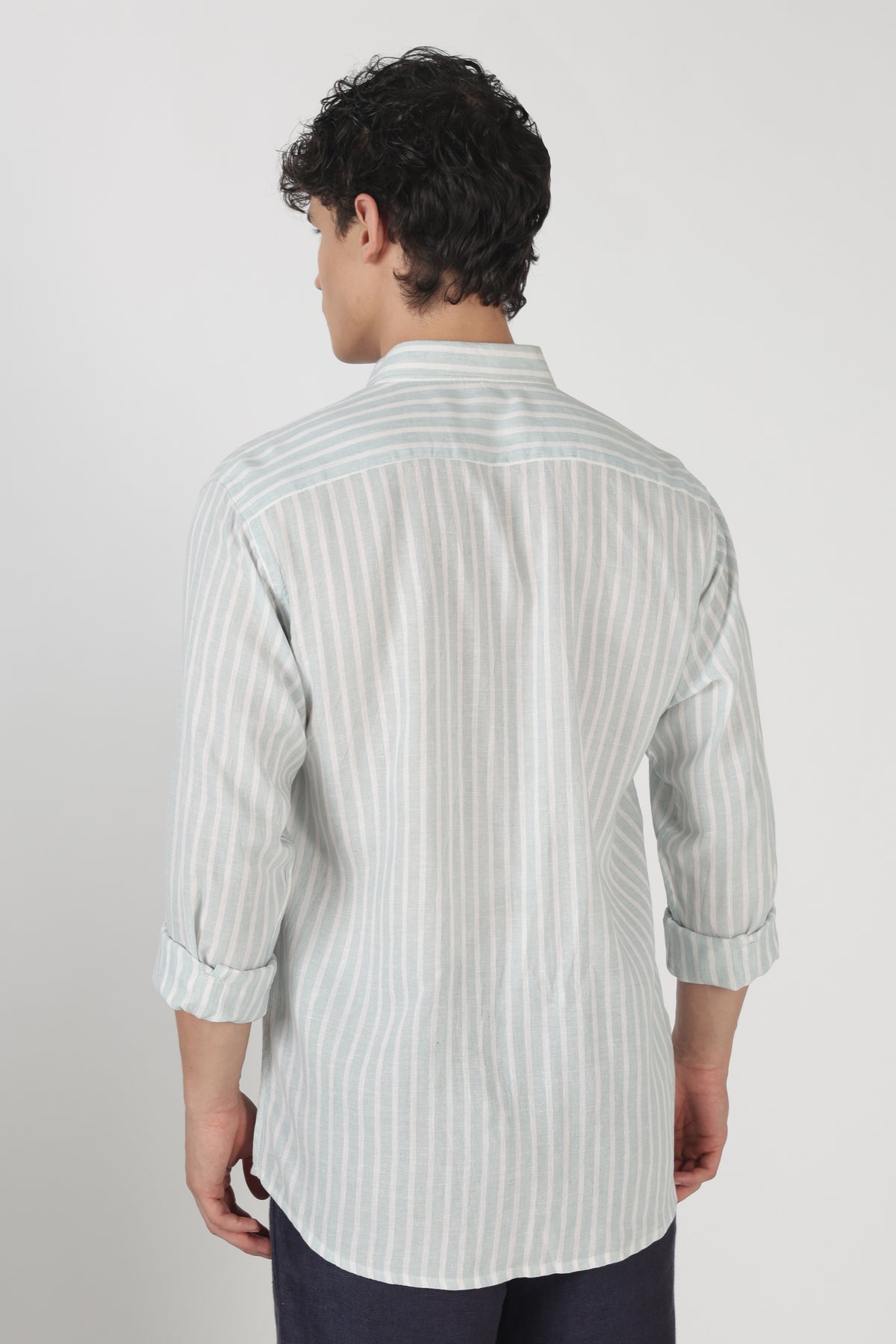 The Alpine Skiing Story 100% Cotton Regular Fit Ice Blue Striped Shirt
