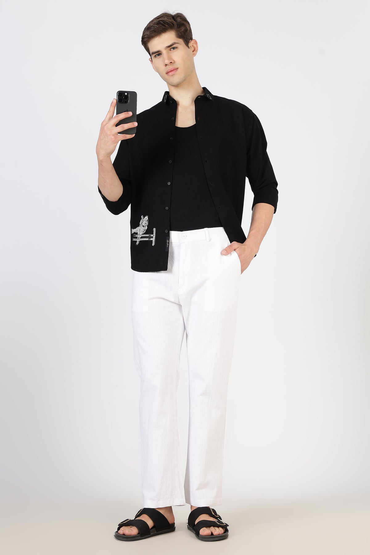 Selene linen-textured 100% Cotton Relaxed  Fit White Pant