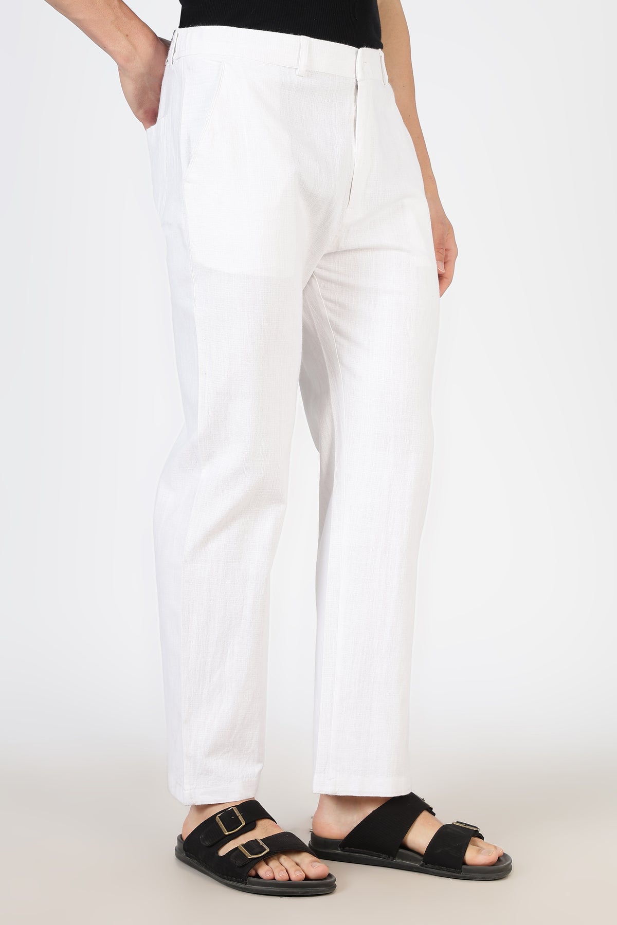 Selene linen-textured 100% Cotton Relaxed  Fit White Pant