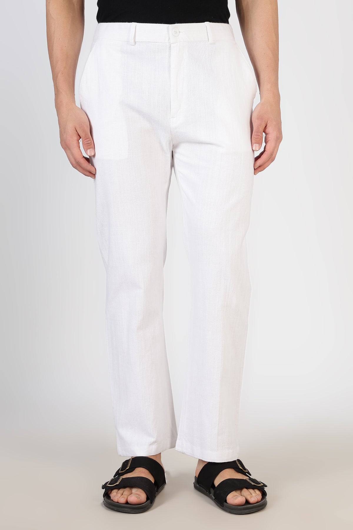 Selene linen-textured 100% Cotton Relaxed  Fit White Pant