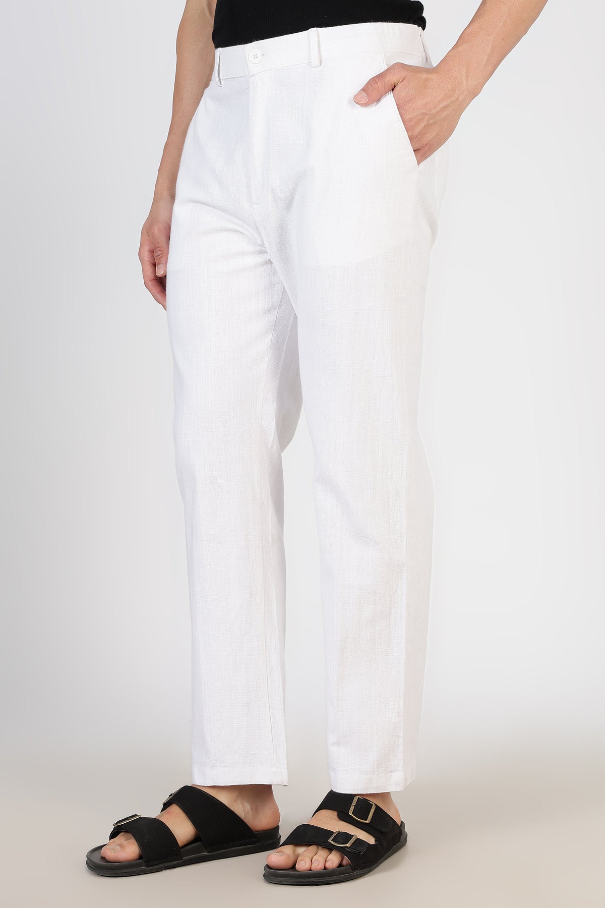 Selene linen-textured 100% Cotton Relaxed  Fit White Pant