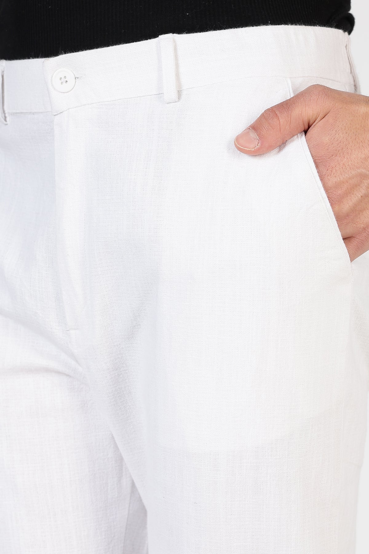 Selene linen-textured 100% Cotton Relaxed  Fit White Pant