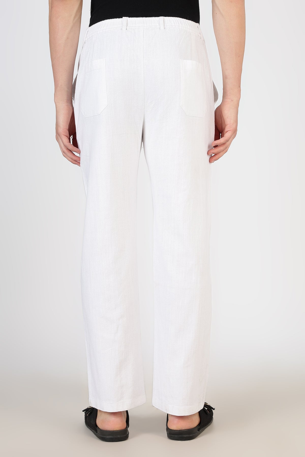 Selene linen-textured 100% Cotton Relaxed  Fit White Pant