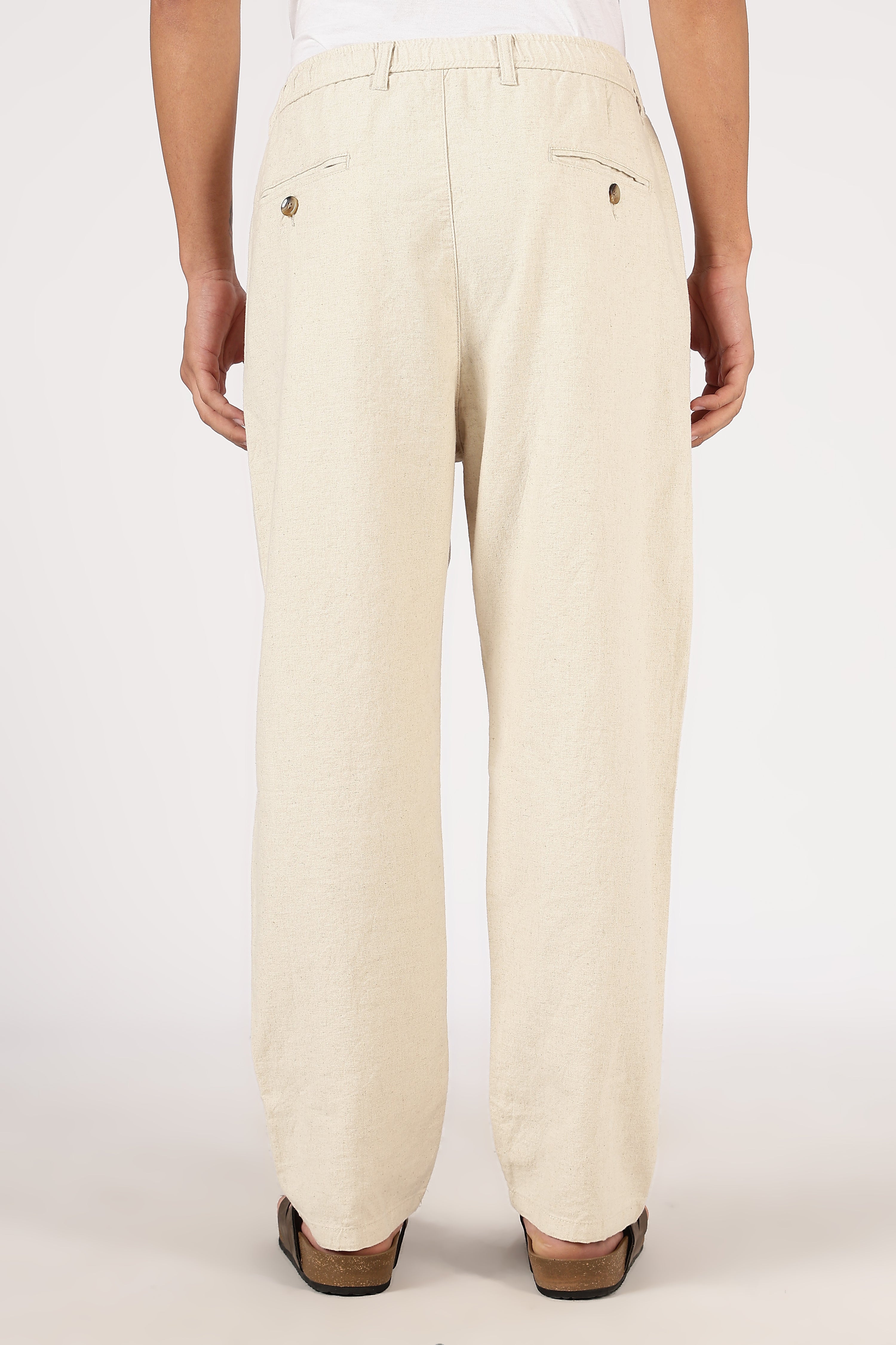 Linen-style 100% Cotton Relaxed Fit Beige Pant