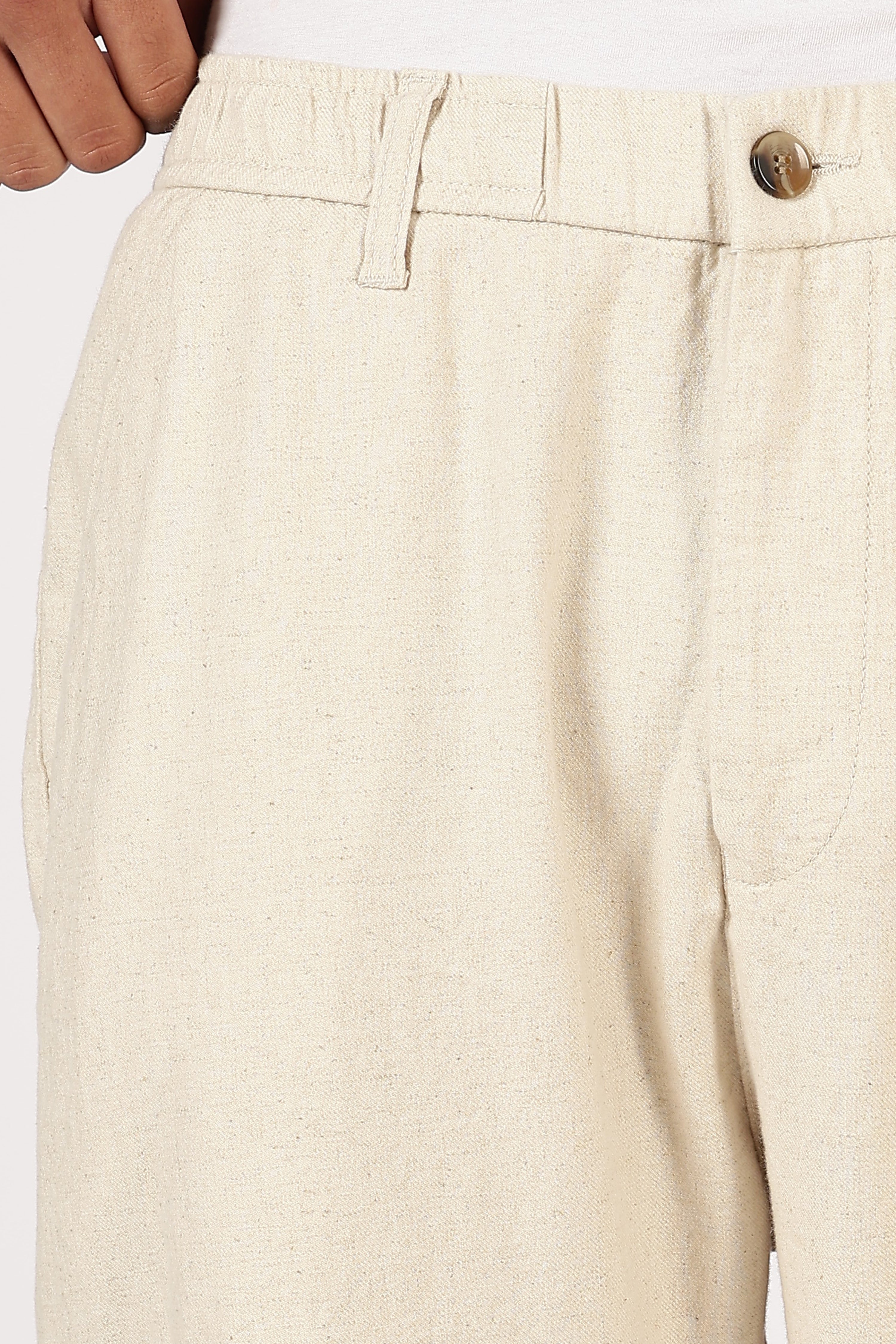 Linen-style 100% Cotton Relaxed Fit Beige Pant