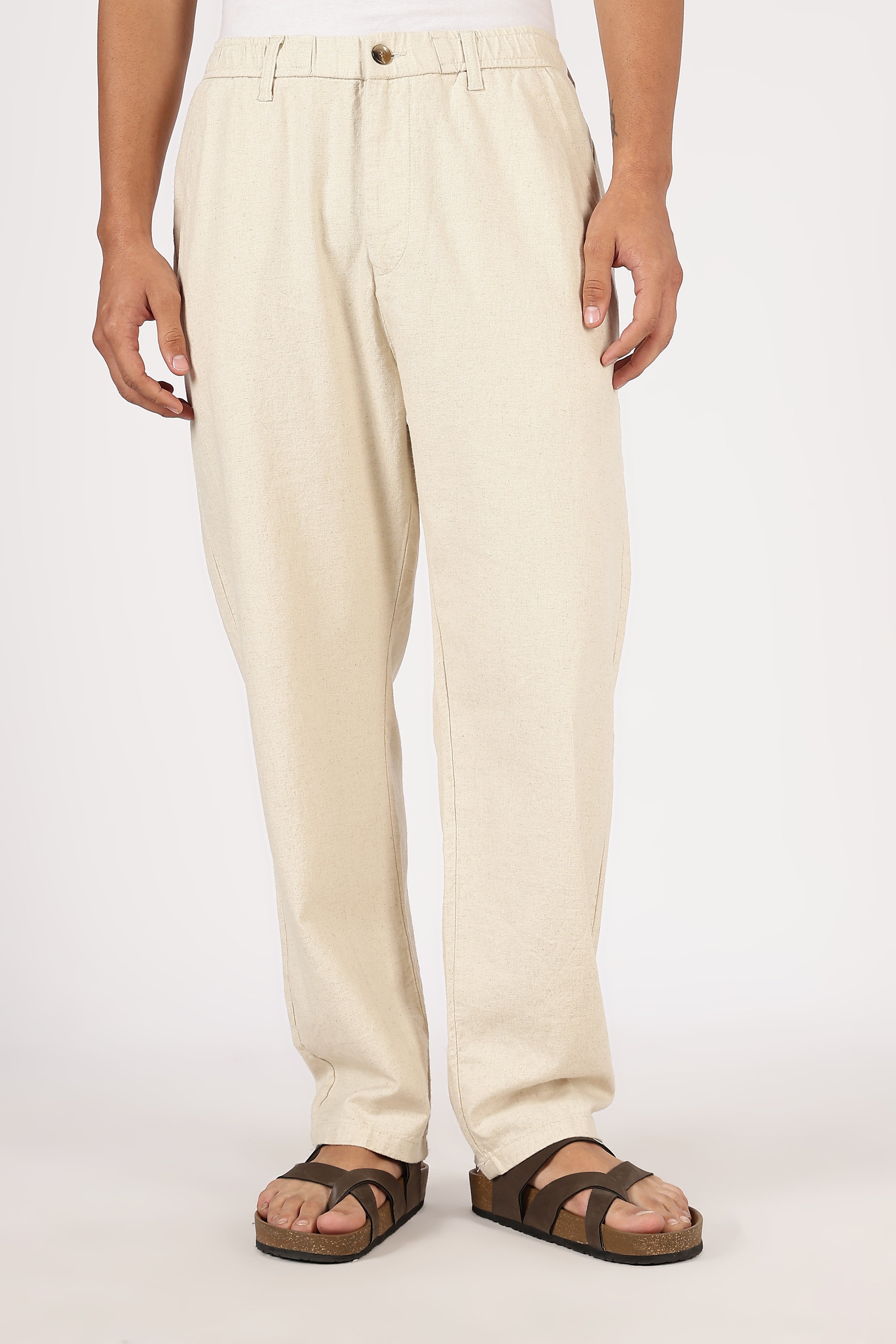 Linen-style 100% Cotton Relaxed Fit Beige Pant