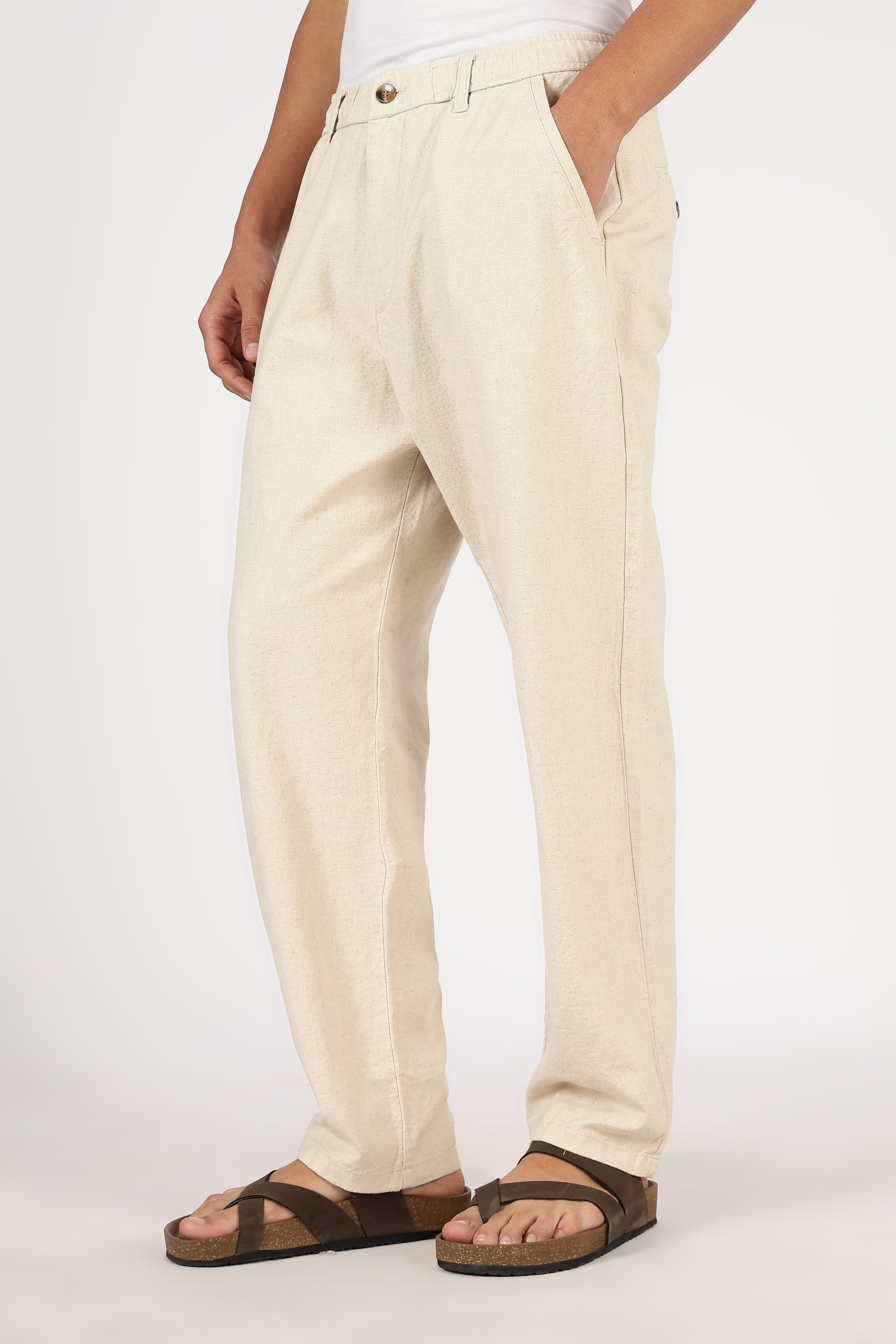Linen-style 100% Cotton Relaxed Fit Beige Pant