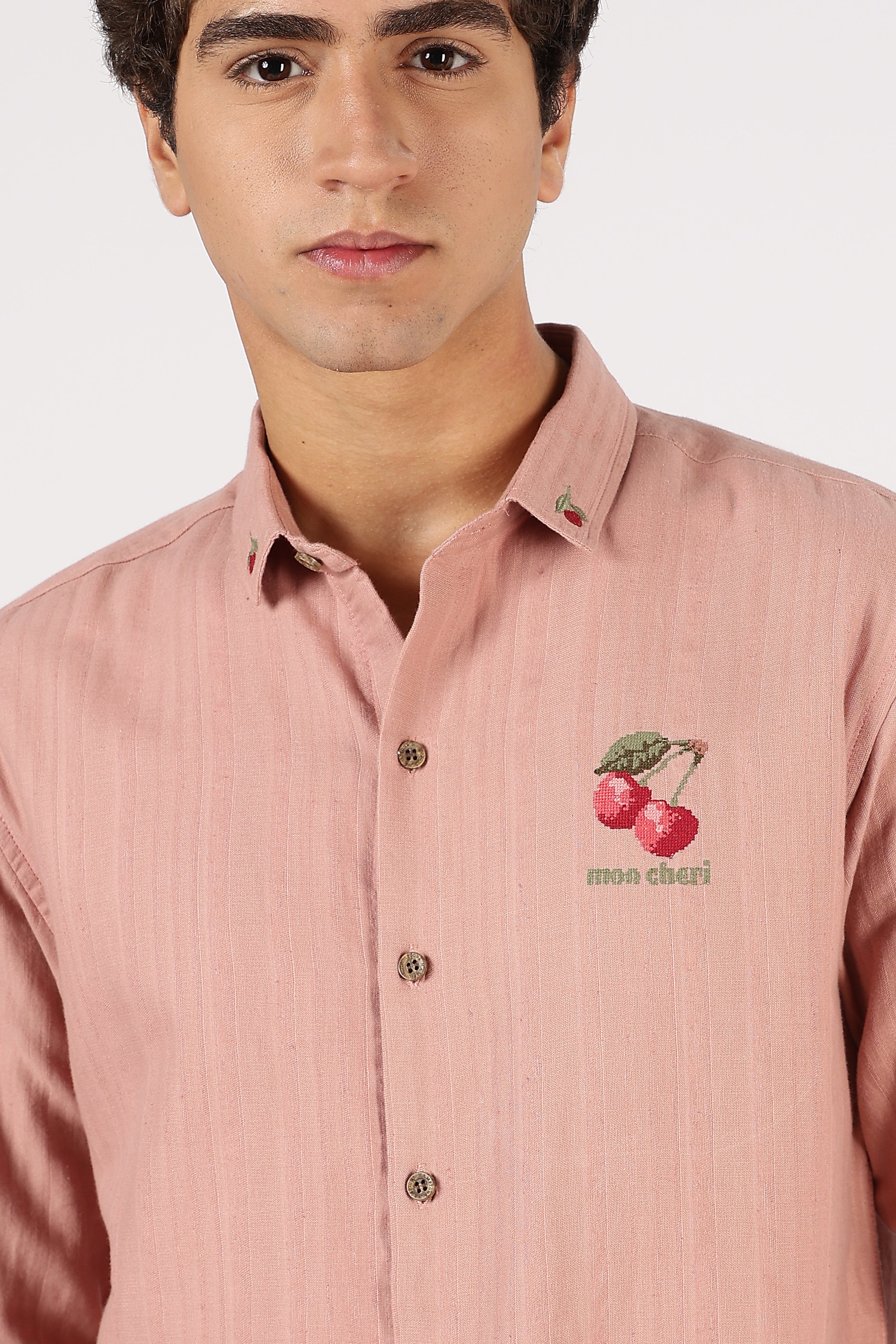 Subtle Cherry Cotton Regular Fit Blush Pink Striped Shirt