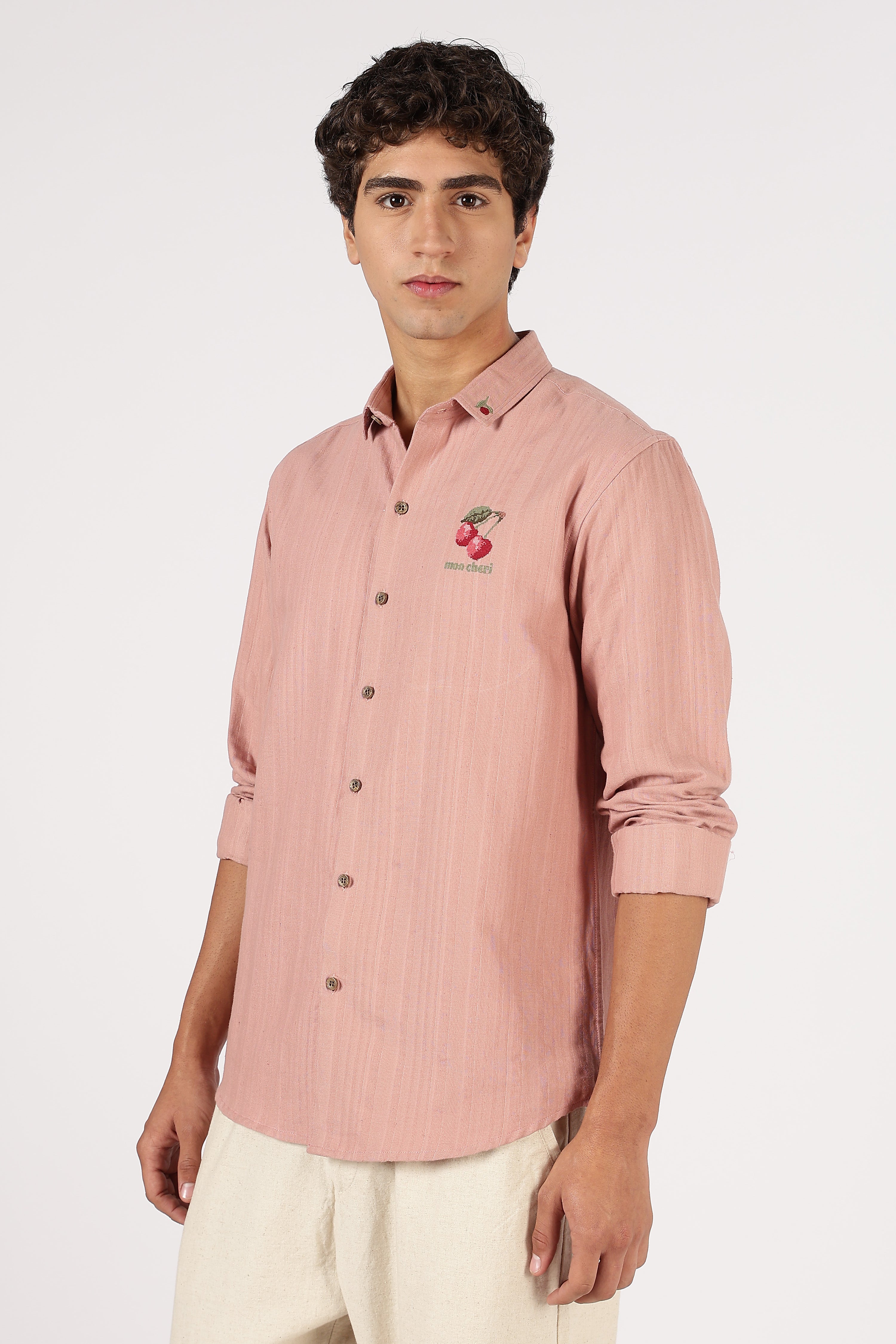 Subtle Cherry Cotton Regular Fit Blush Pink Striped Shirt