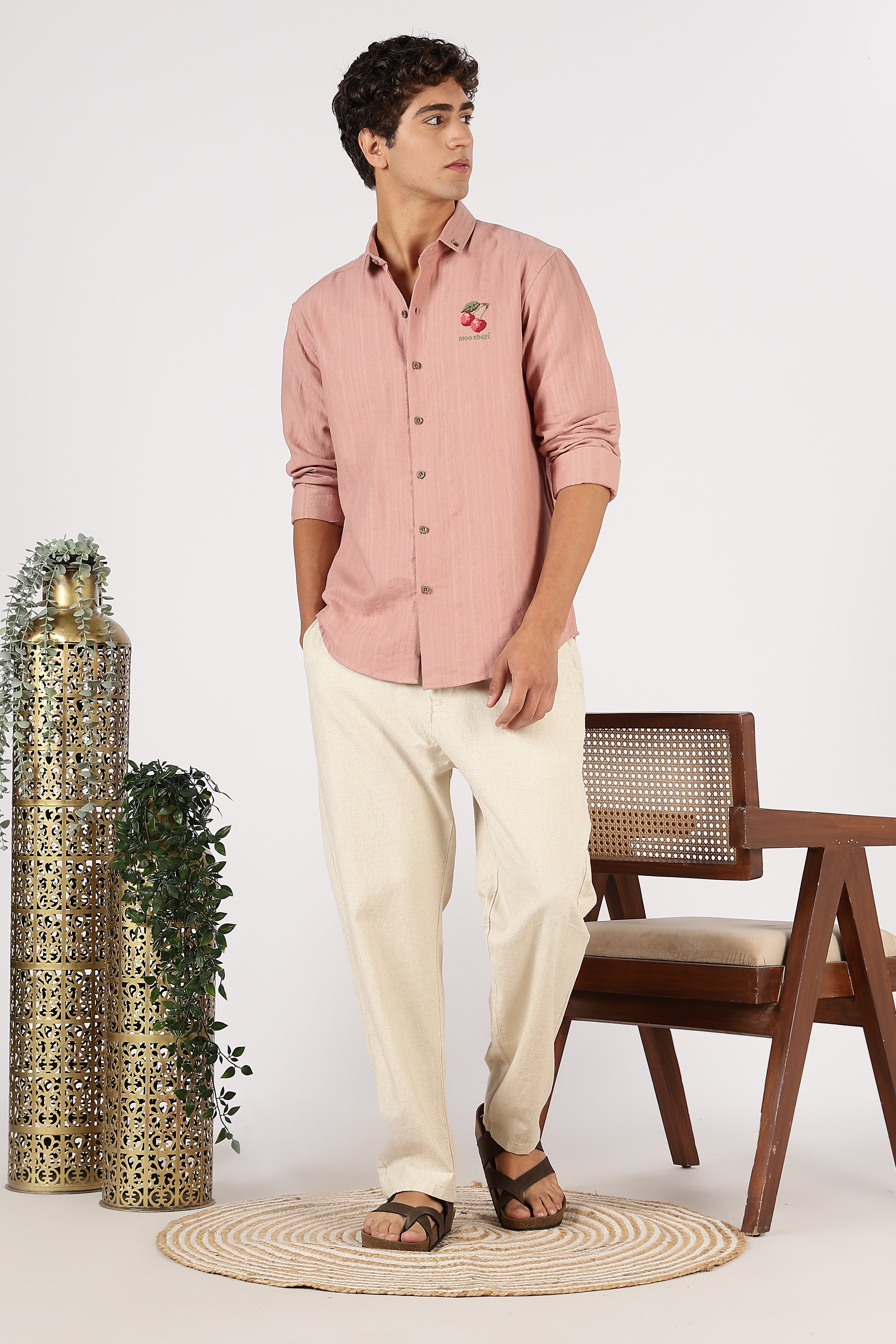 Linen-style 100% Cotton Relaxed Fit Beige Pant