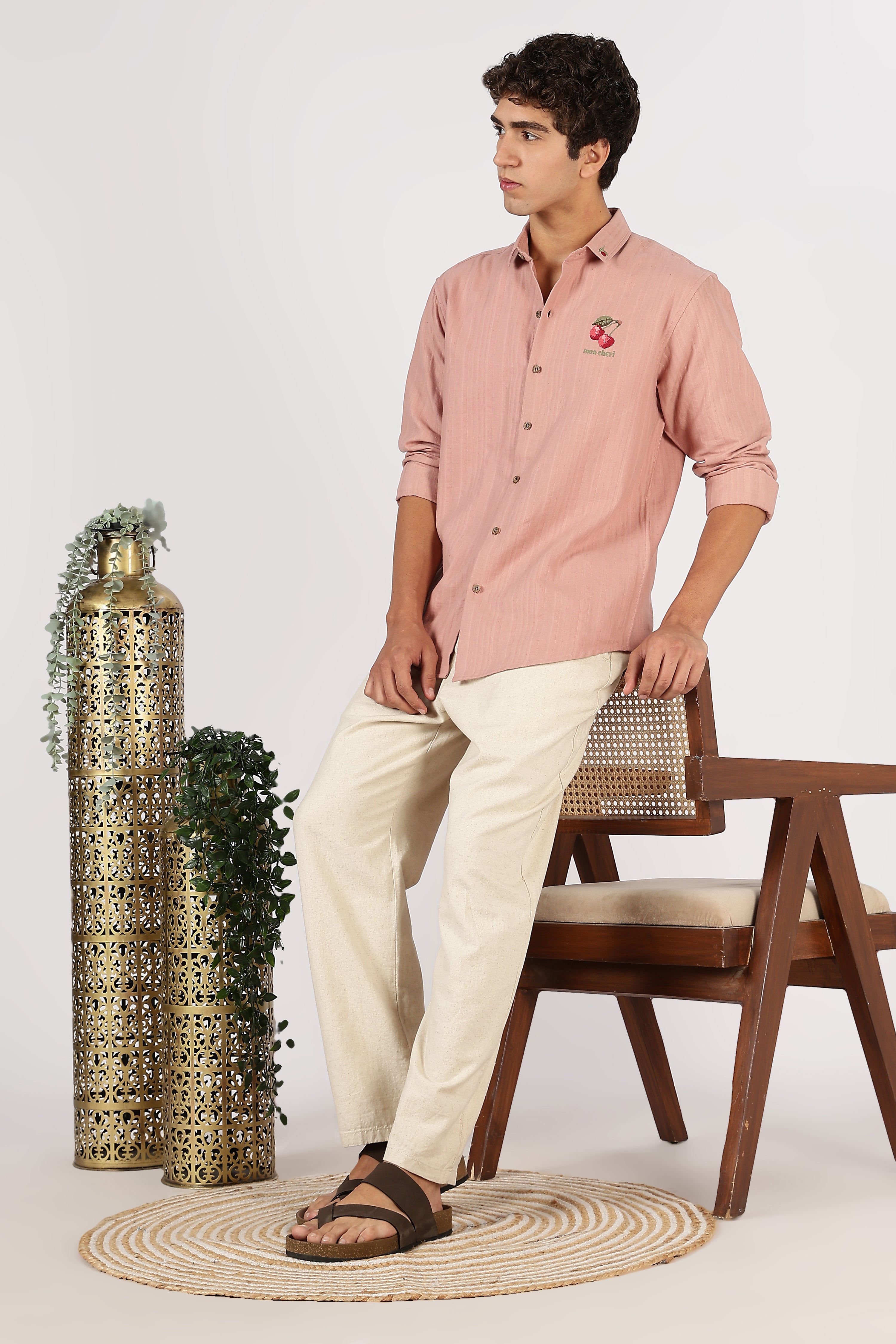 Subtle Cherry Cotton Regular Fit Blush Pink Striped Shirt