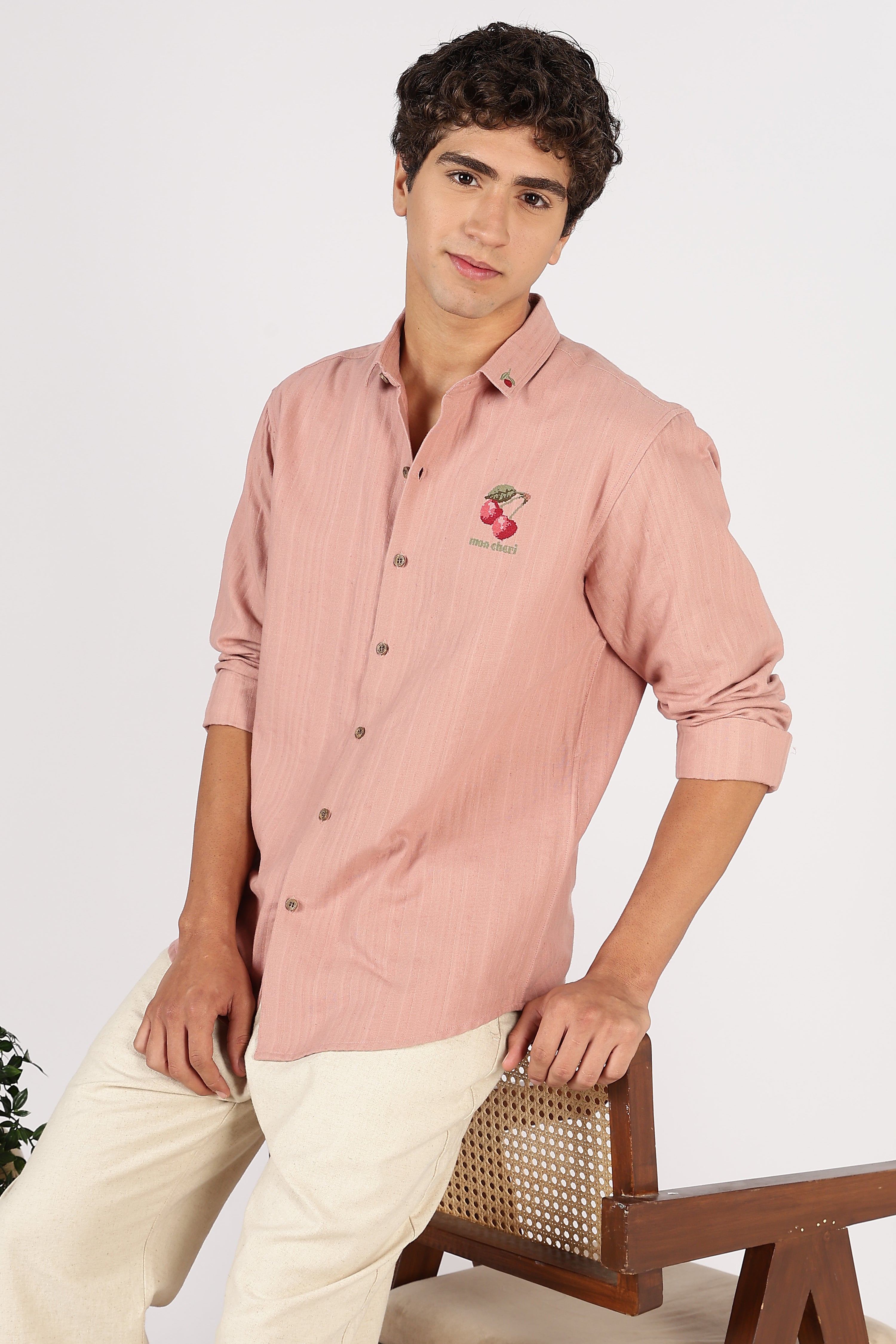 Subtle Cherry Cotton Regular Fit Blush Pink Striped Shirt