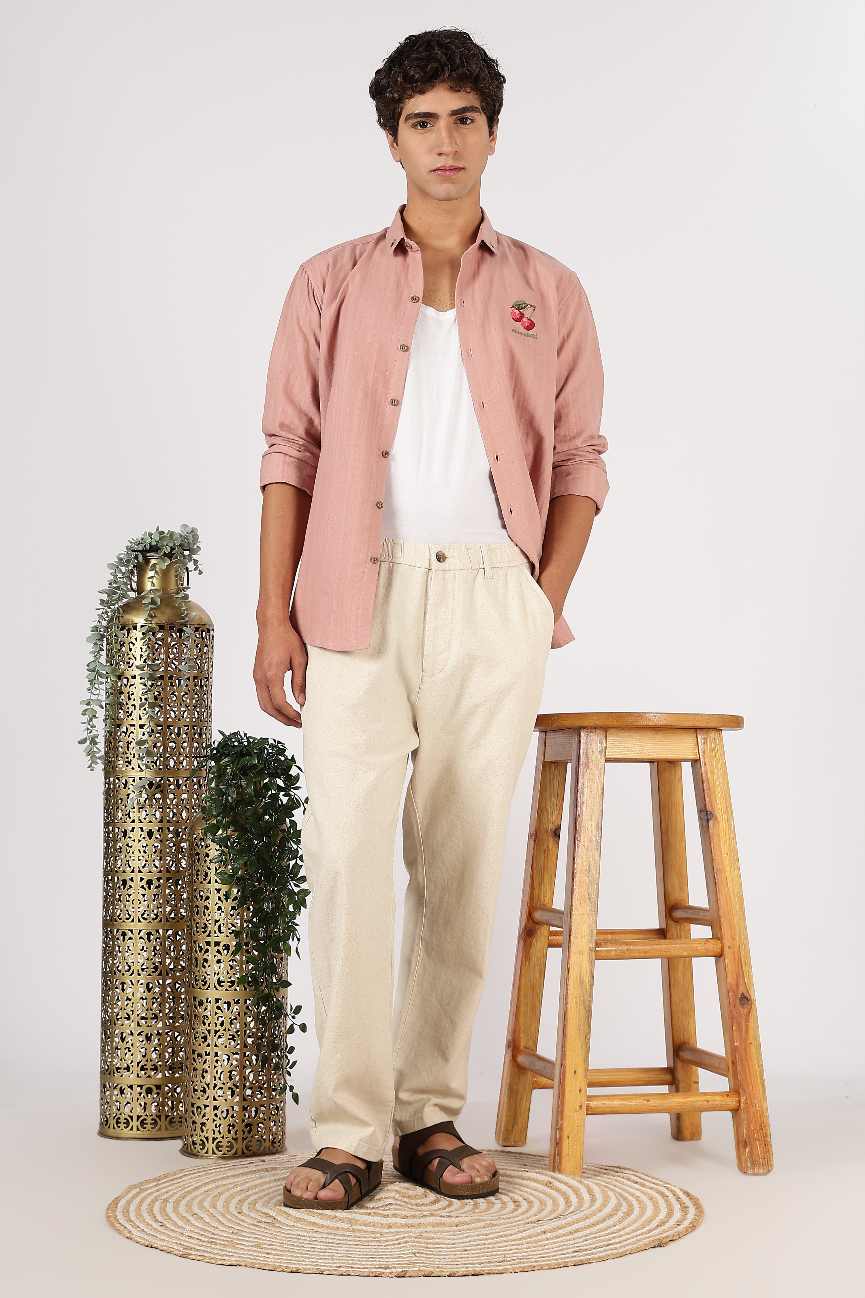 Linen-style 100% Cotton Relaxed Fit Beige Pant