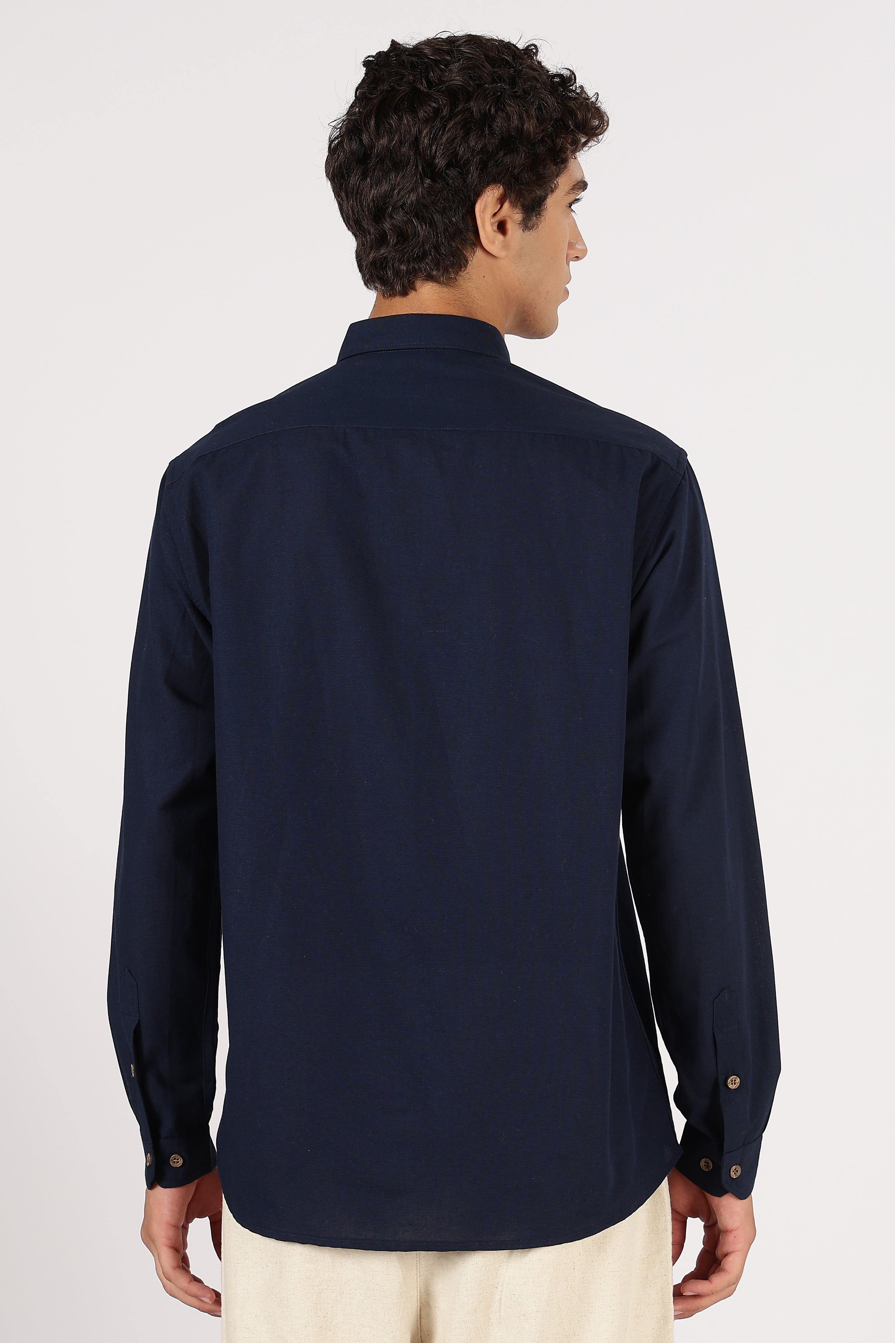 Flying Ducks Cotton Regular Fit Blue Embroidered Shirt