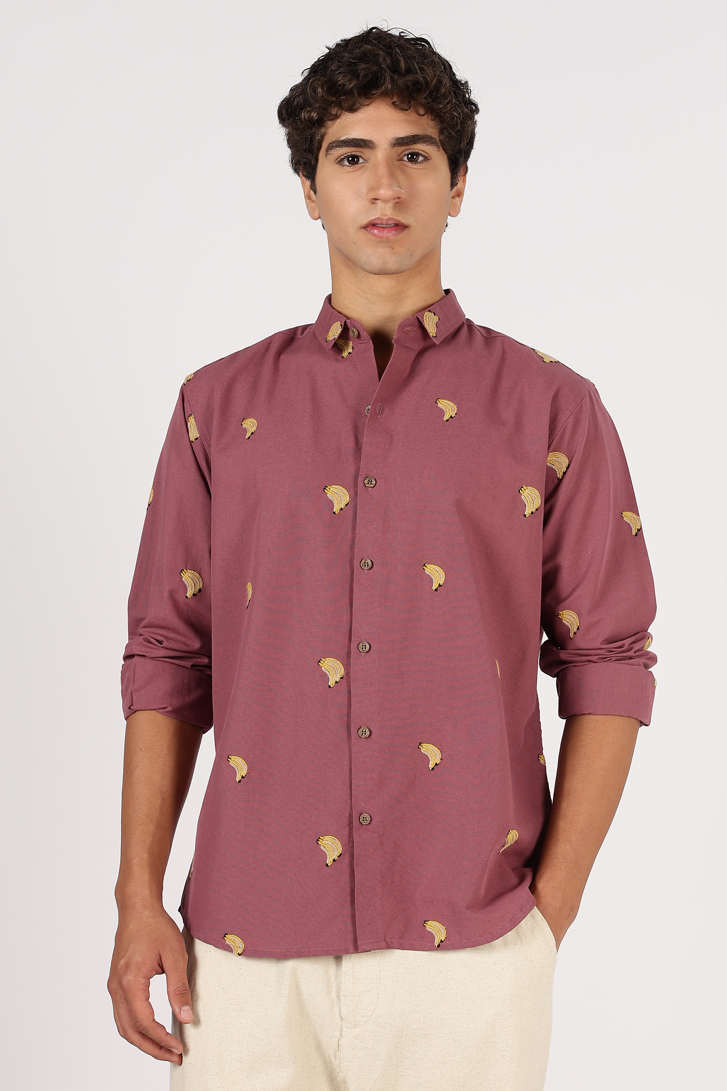 Berry Banana Motif Embroidered Shirt