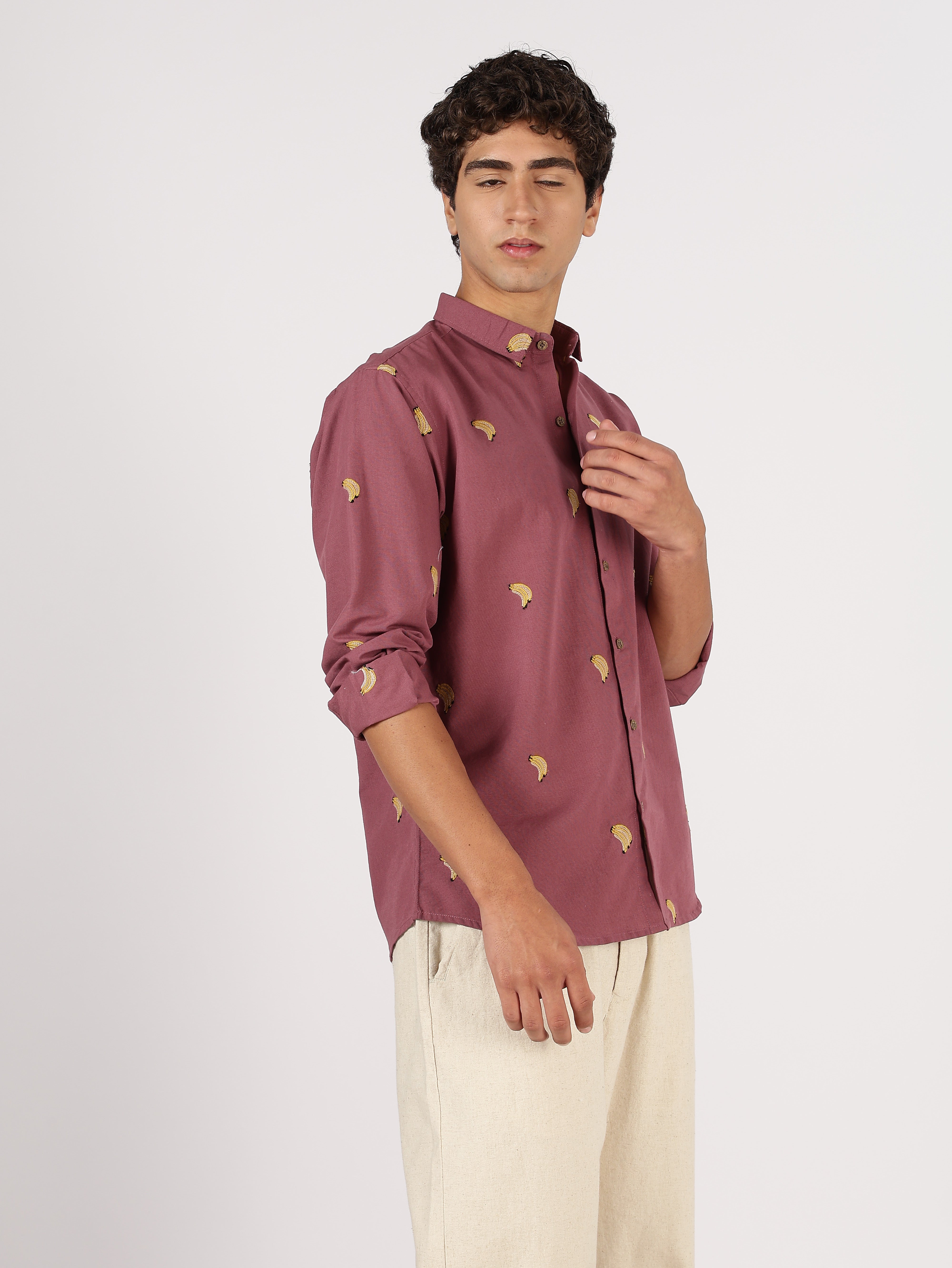 Berry Banana Motif Embroidered Shirt