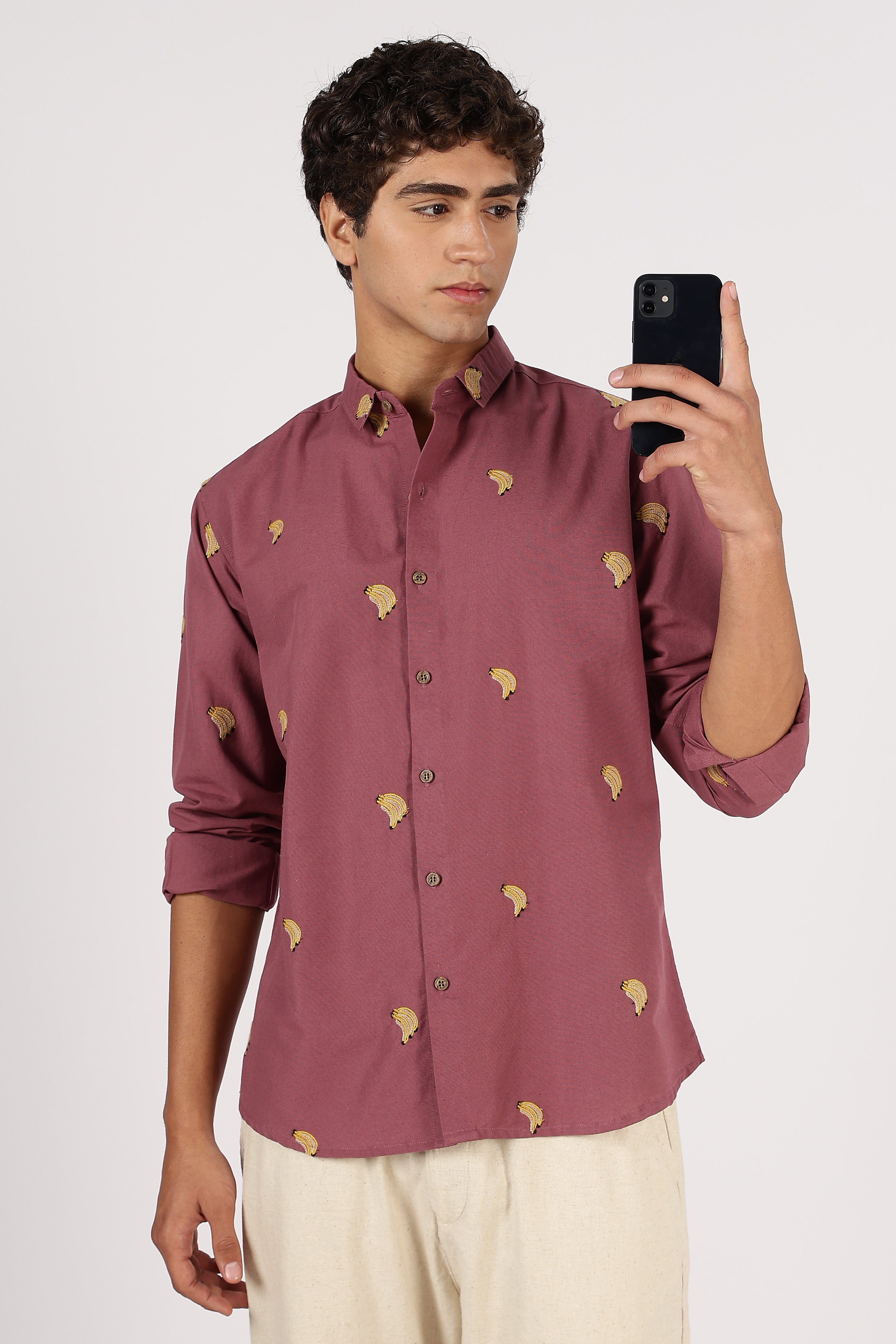 Berry Banana Motif Embroidered Shirt