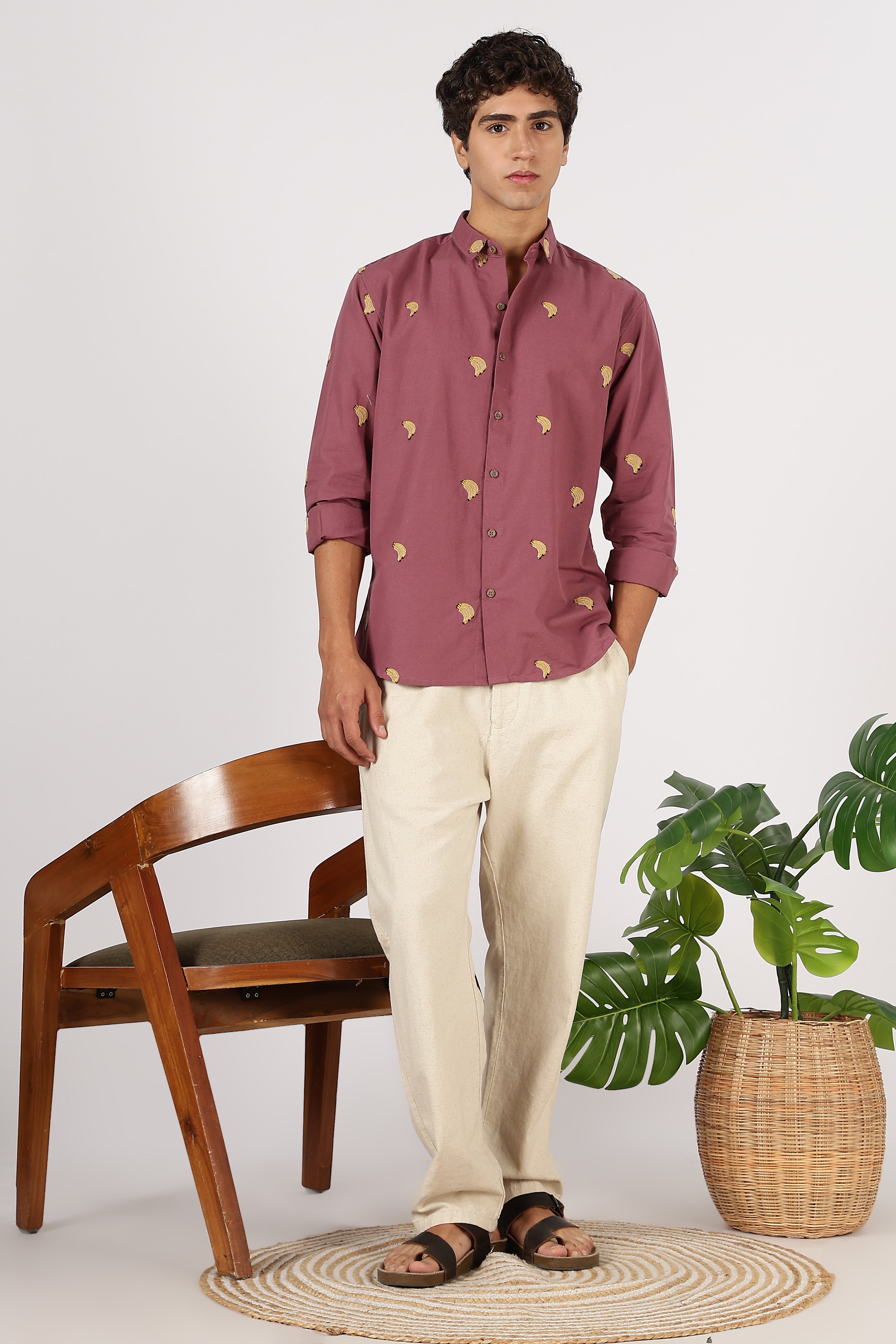 Berry Banana Motif Embroidered Shirt