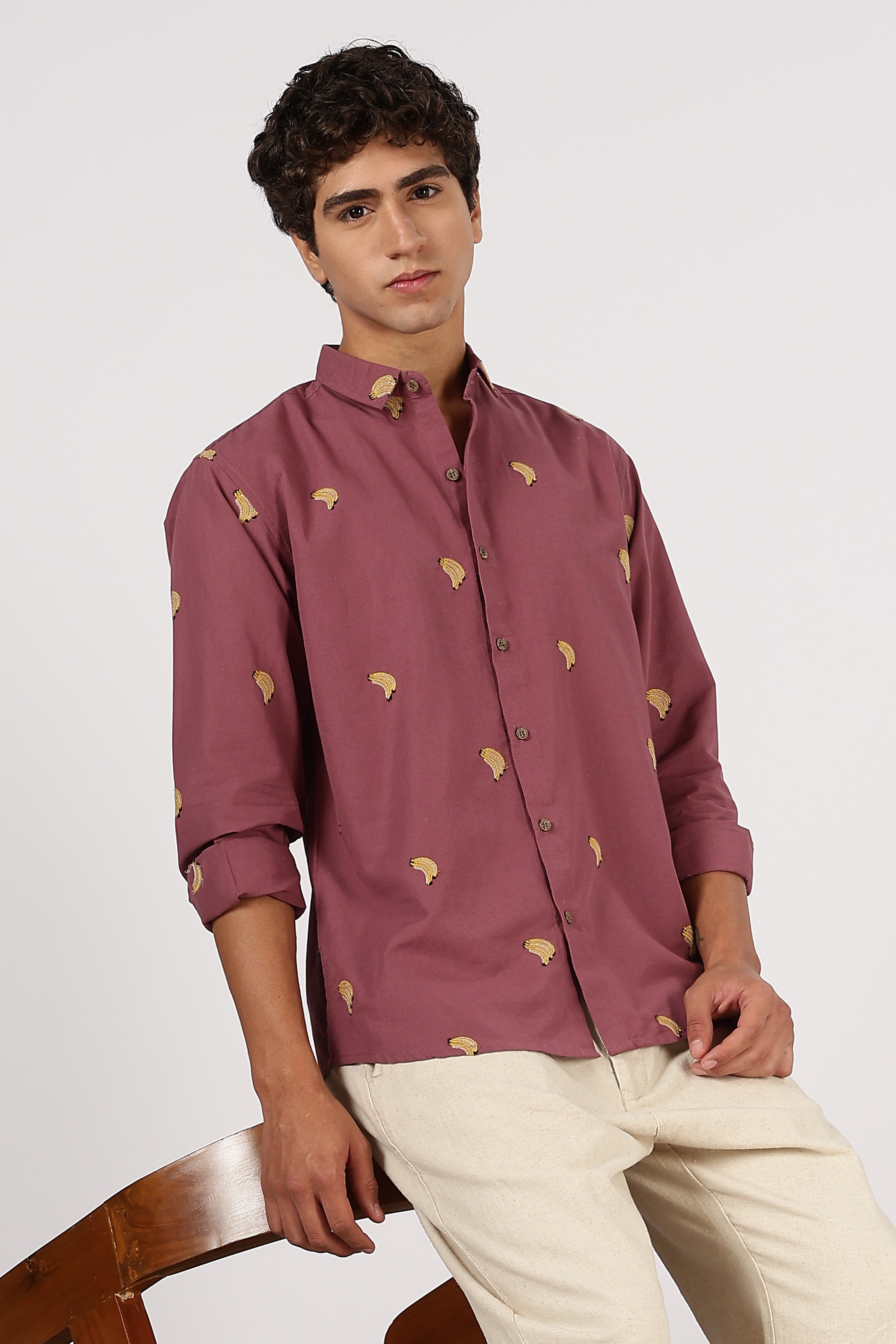 Berry Banana Motif Embroidered Shirt