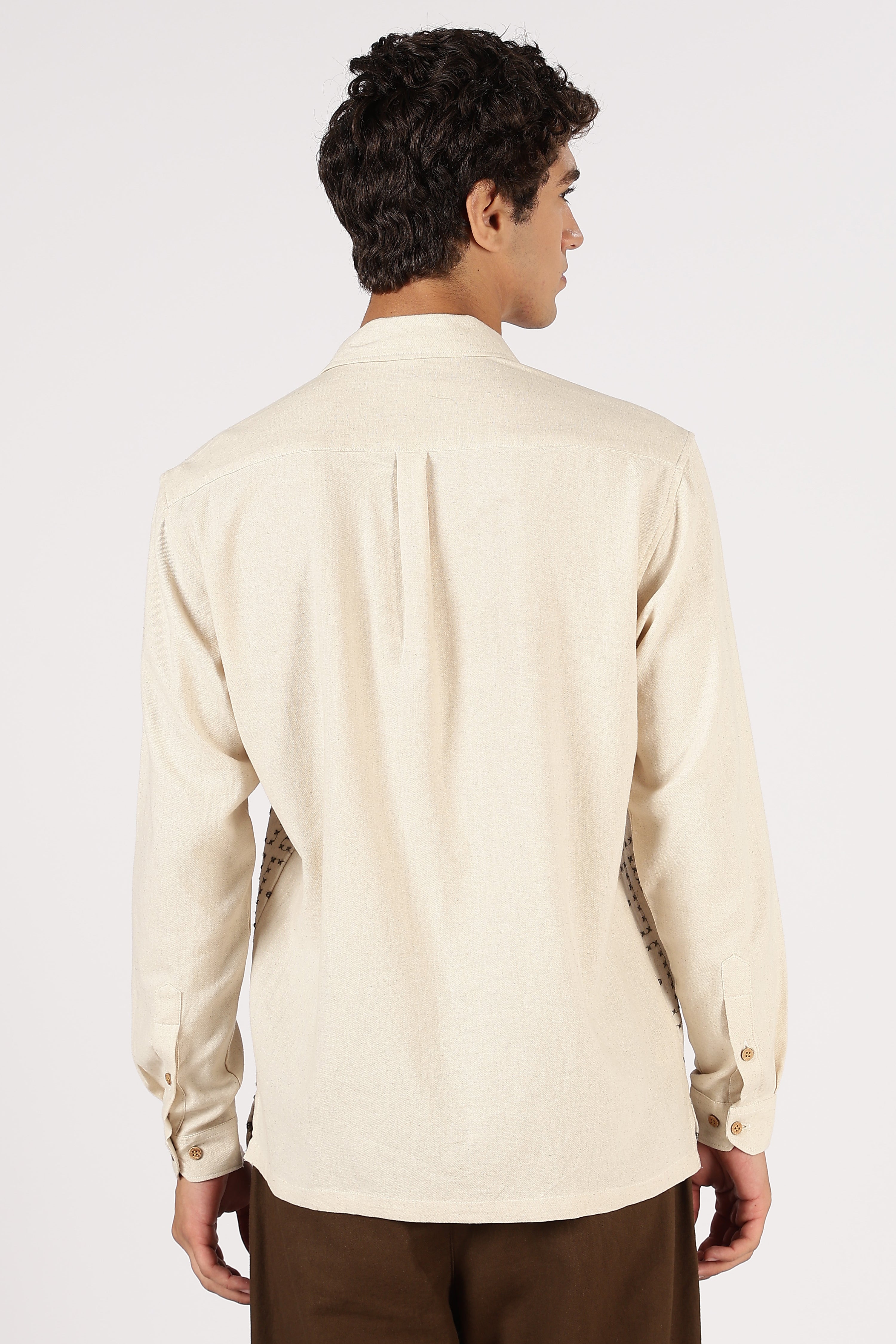 Heritage Grid Cotton Box Fit Beige Embroidered Shirt