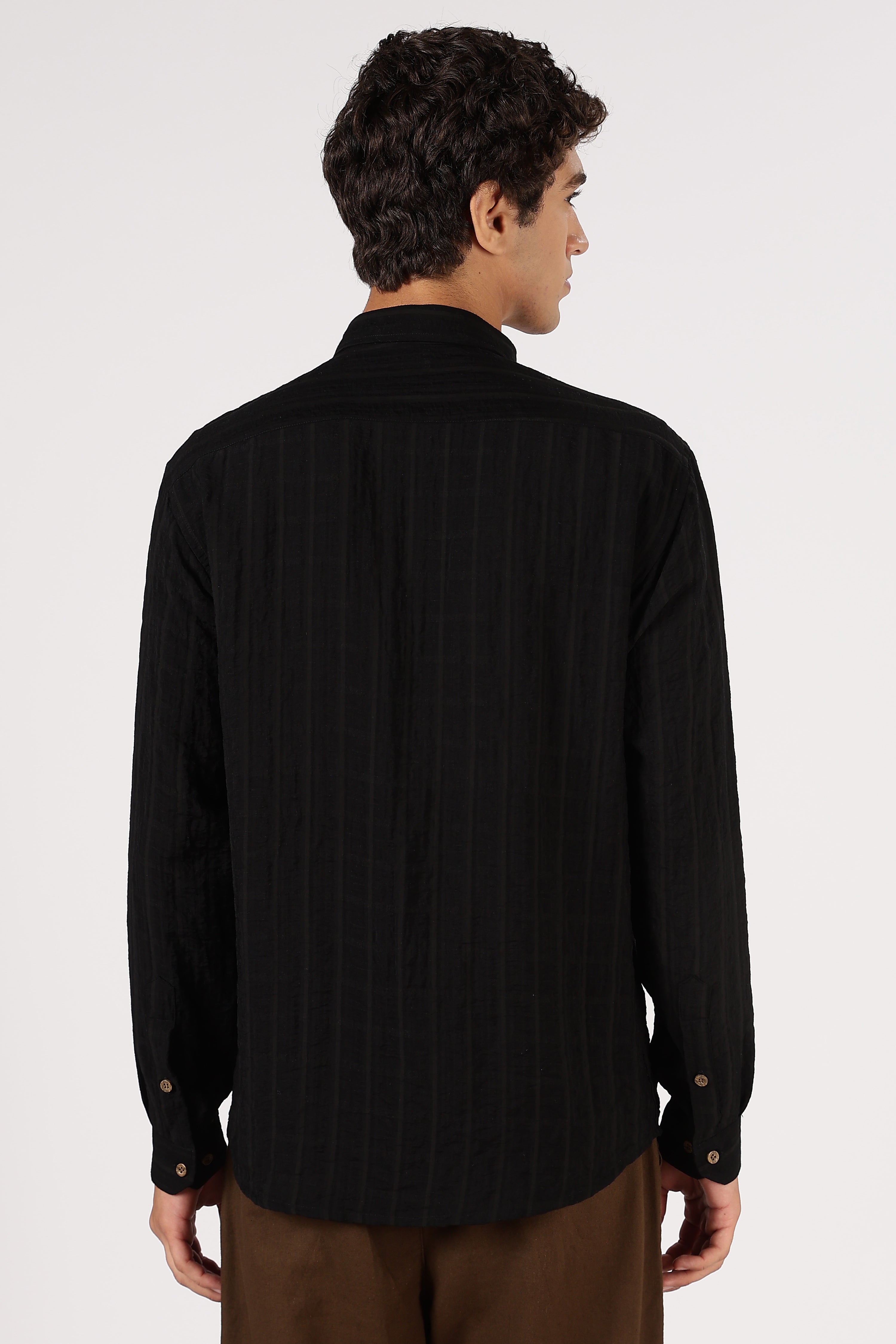Midnight Manor Cotton Regular Fit Black Embroidered Shirt
