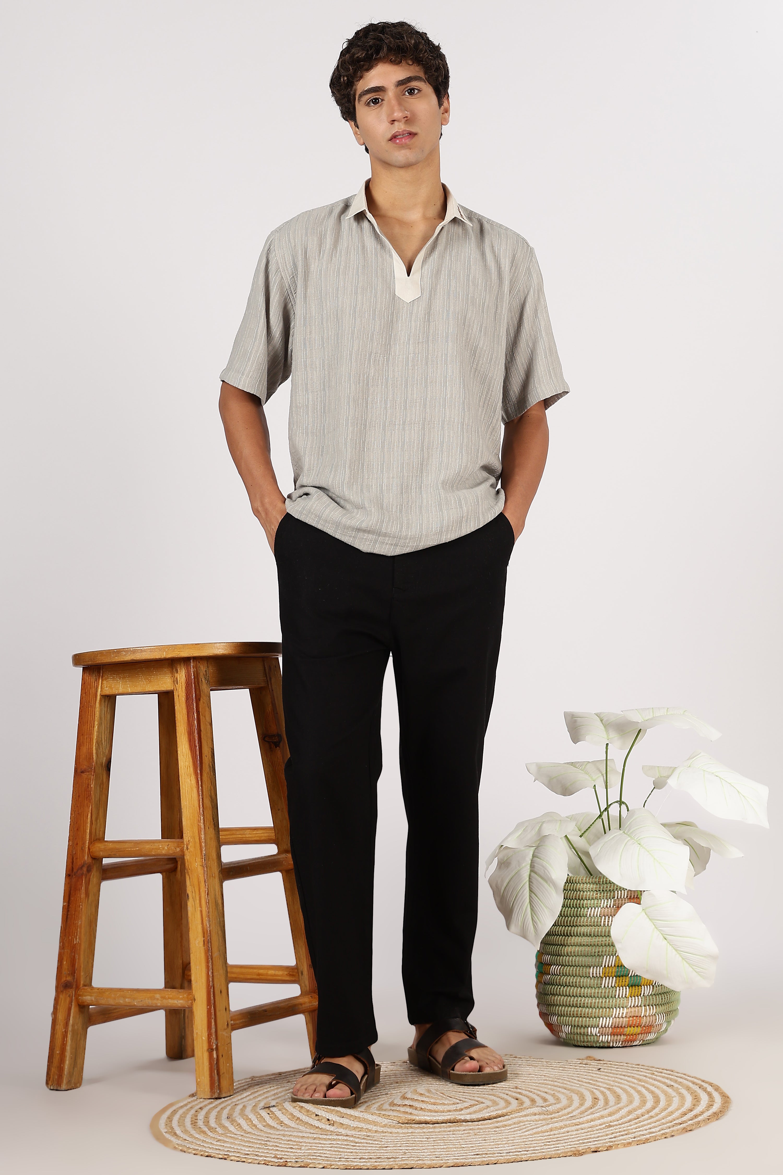 Linen-style 100% Cotton Relaxed Fit Black Pant