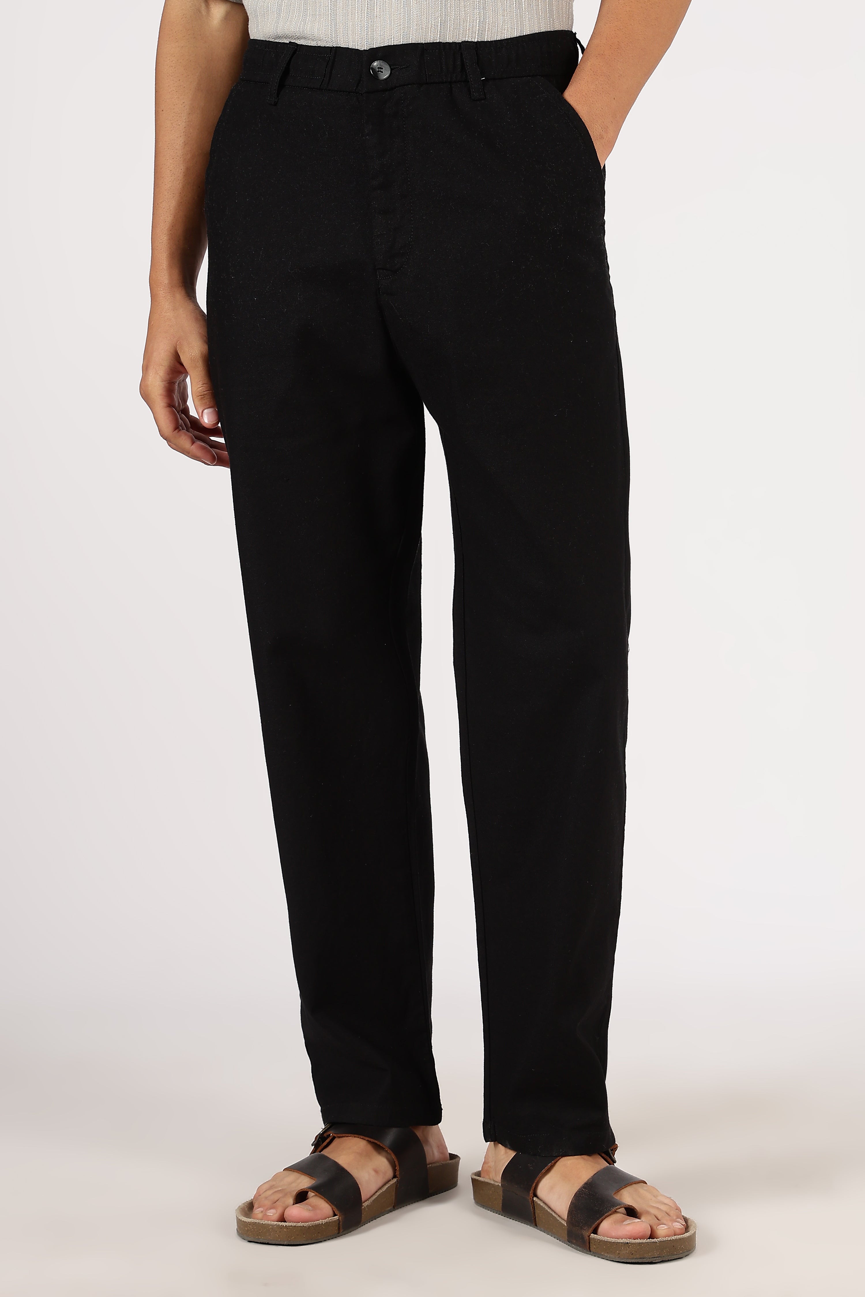 Linen-style 100% Cotton Relaxed Fit Black Pant
