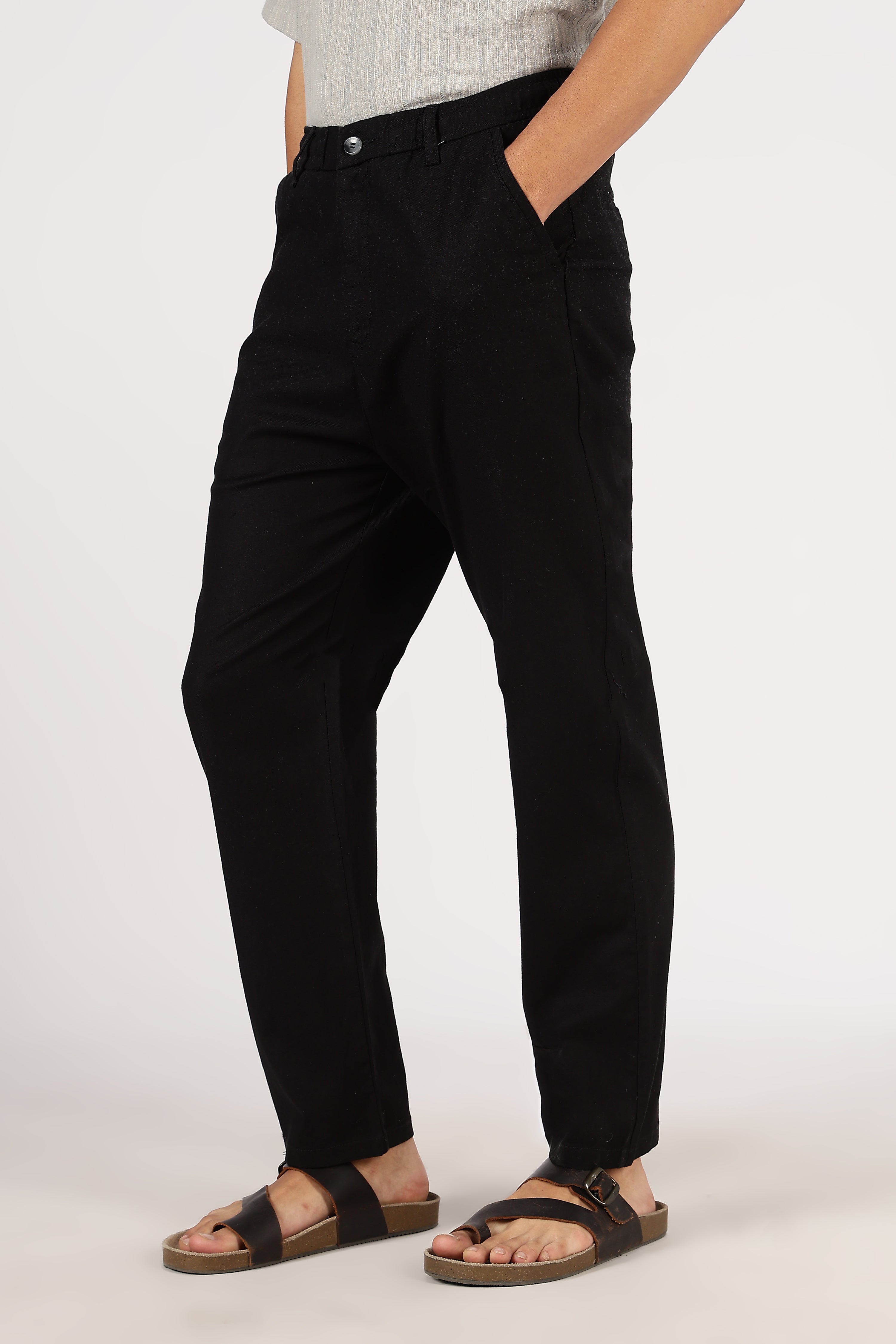 Linen-style 100% Cotton Relaxed Fit Black Pant