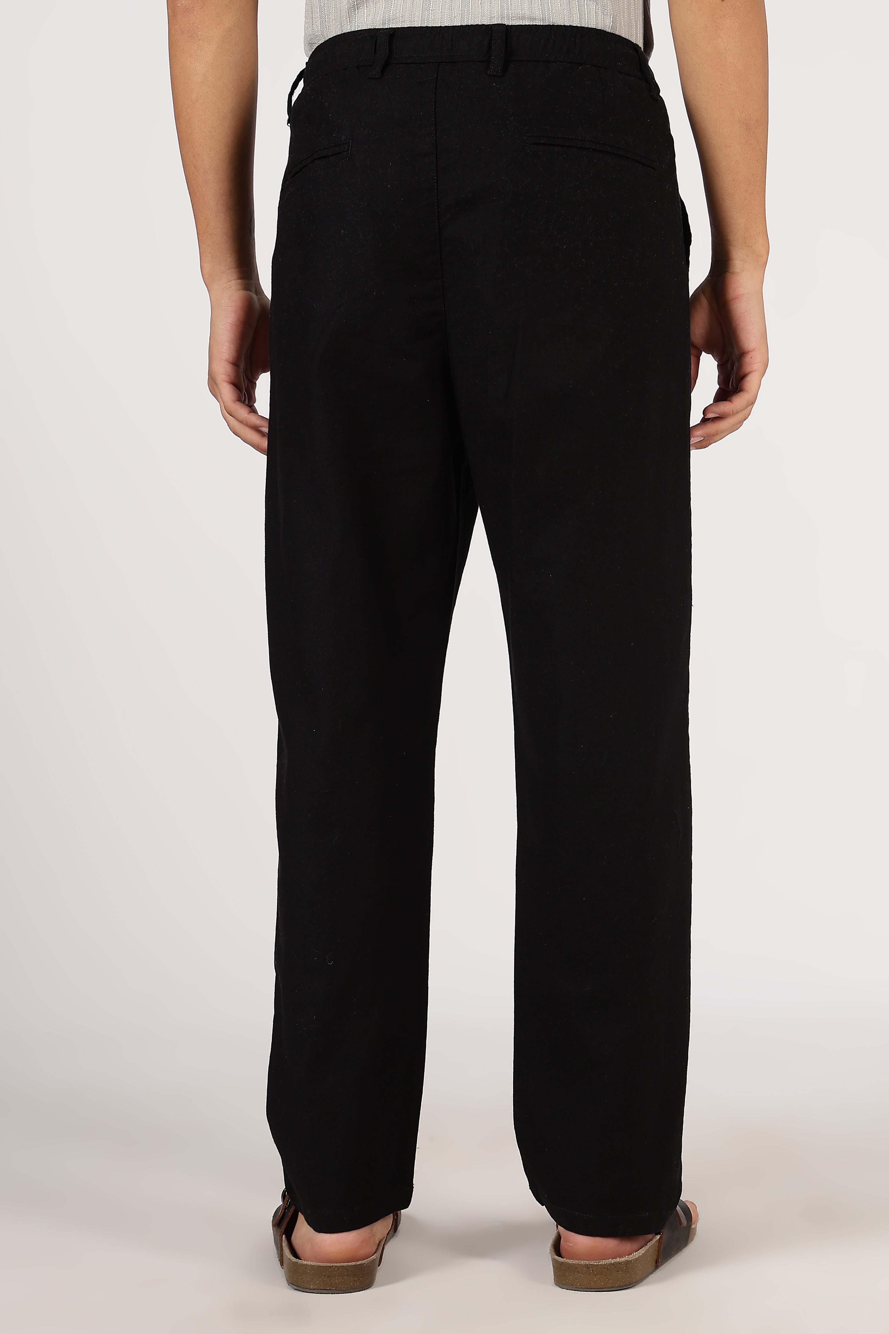 Linen-style 100% Cotton Relaxed Fit Black Pant
