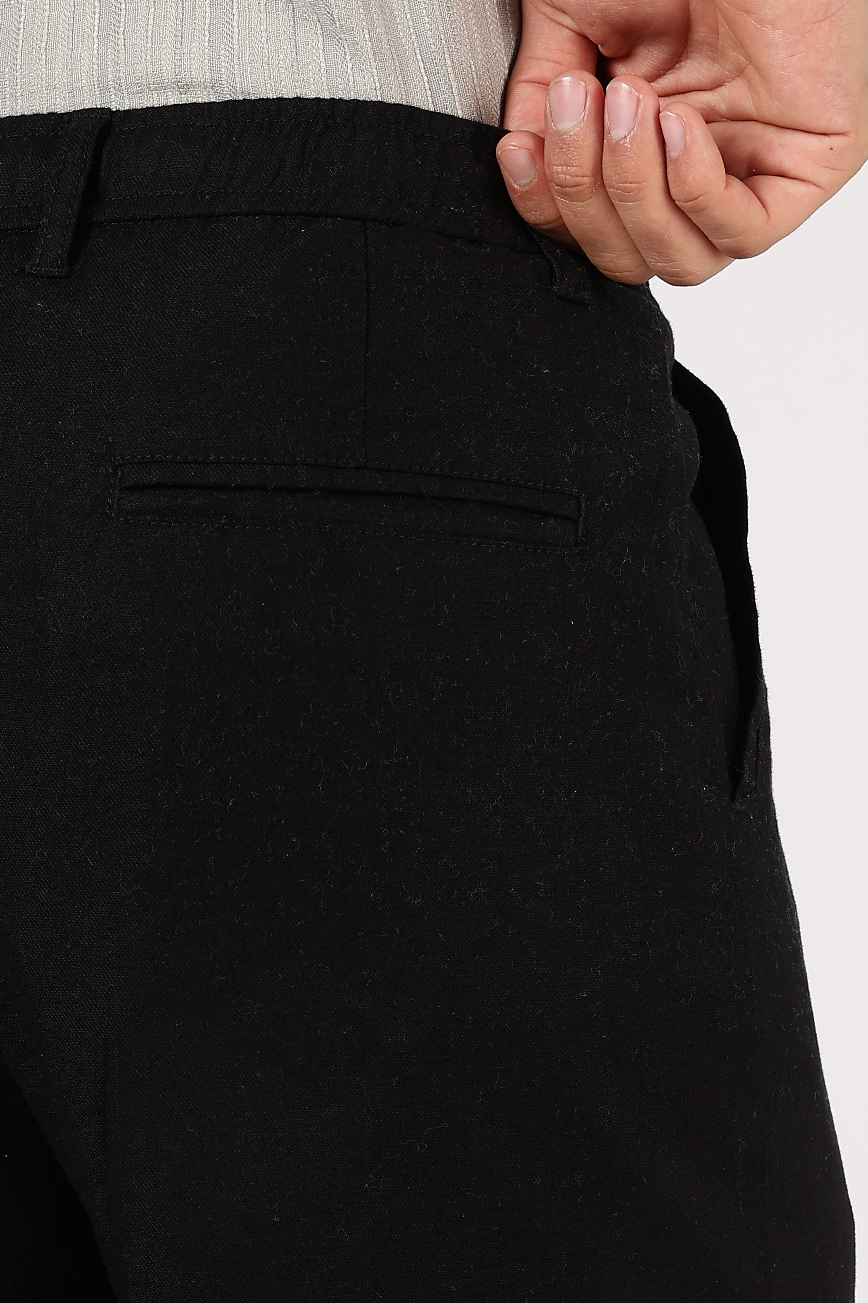 Linen-style 100% Cotton Relaxed Fit Black Pant