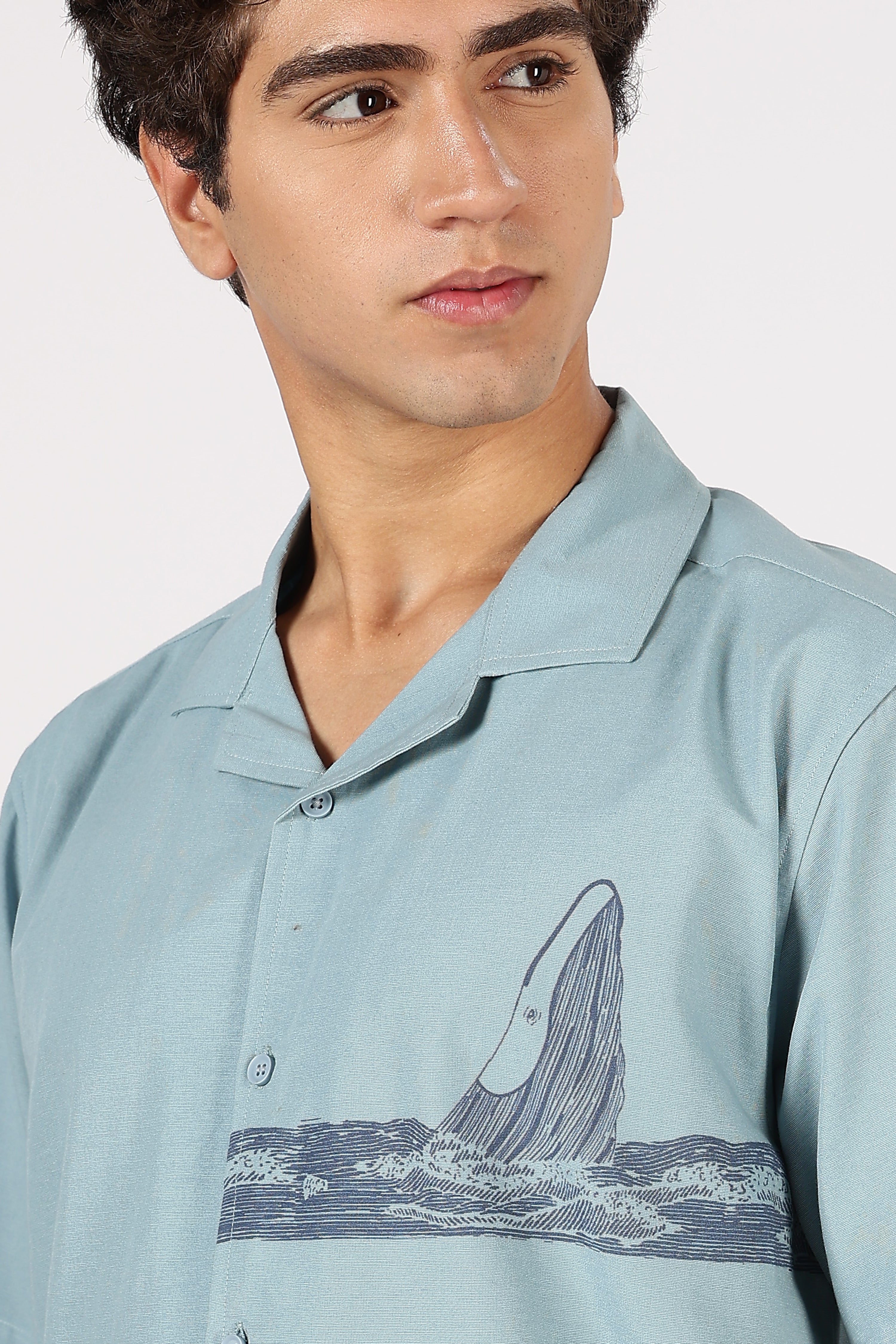 Seafoam Ocean Voyager Cotton Box Fit Sky Printed Shirt