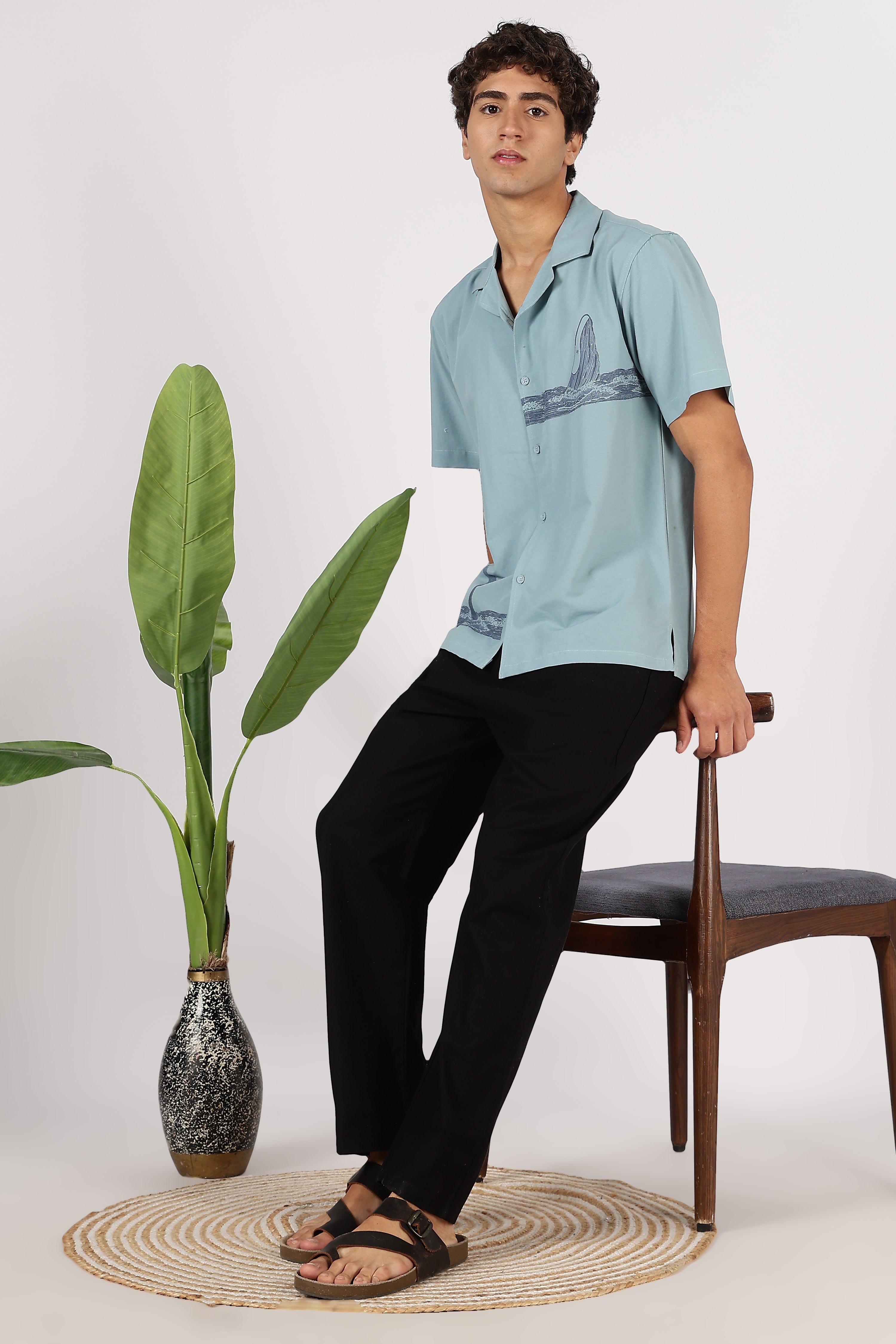 Seafoam Ocean Voyager Cotton Box Fit Sky Printed Shirt