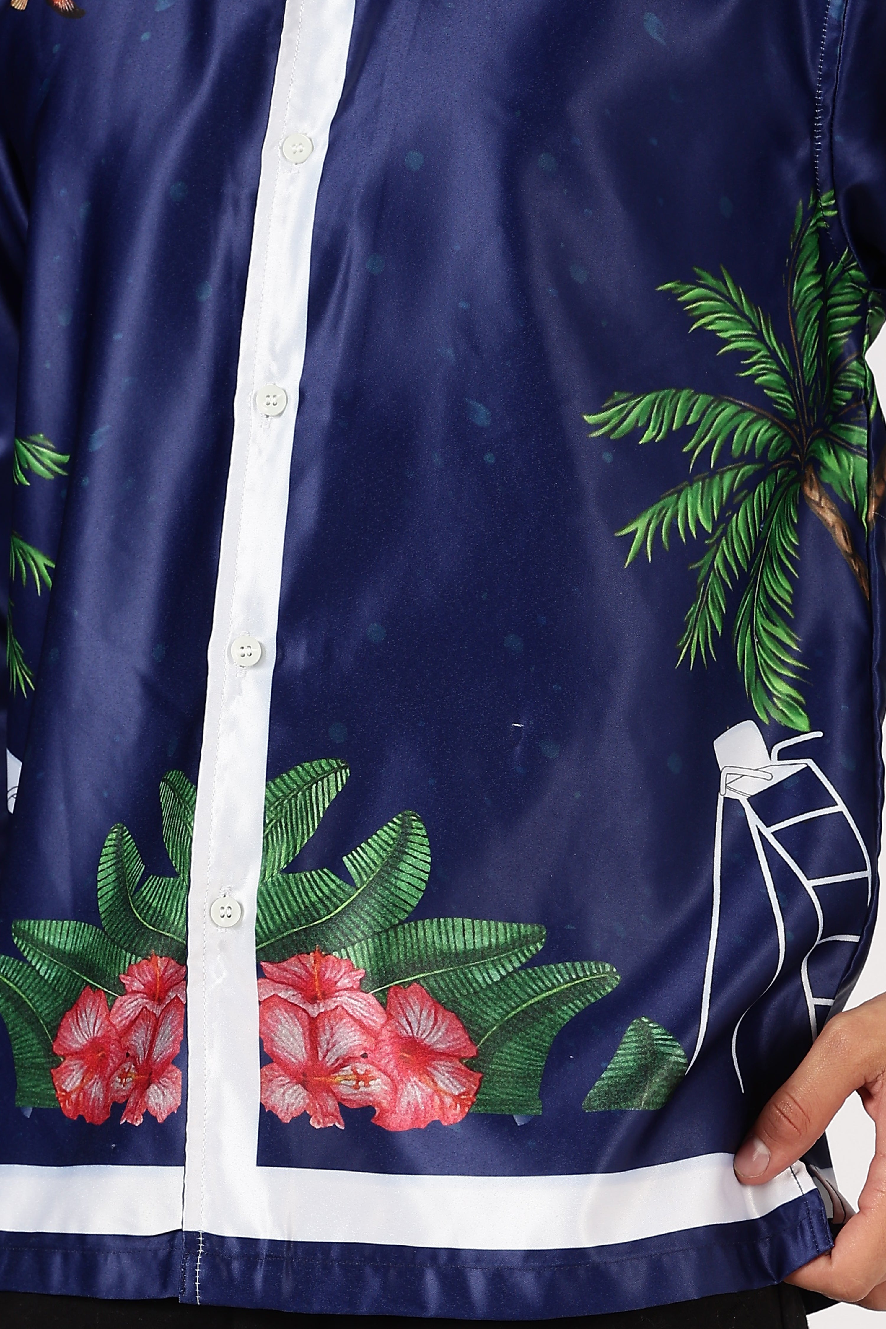 Hamptons Regatta Nights Satin Box Fit Blue Printed Shirt