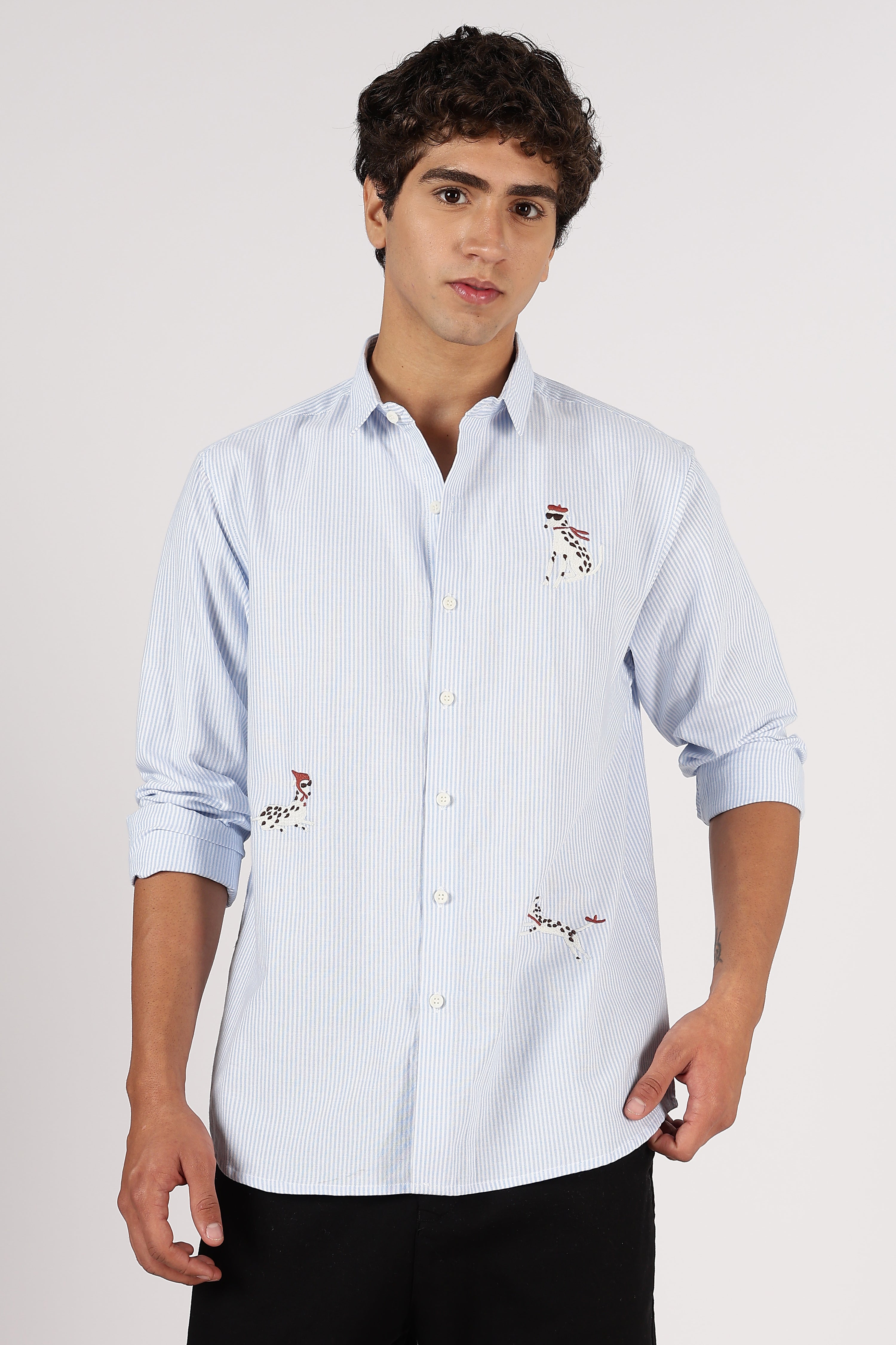 101 Dalmatians Cotton Regular Fit Blue Striped Shirt