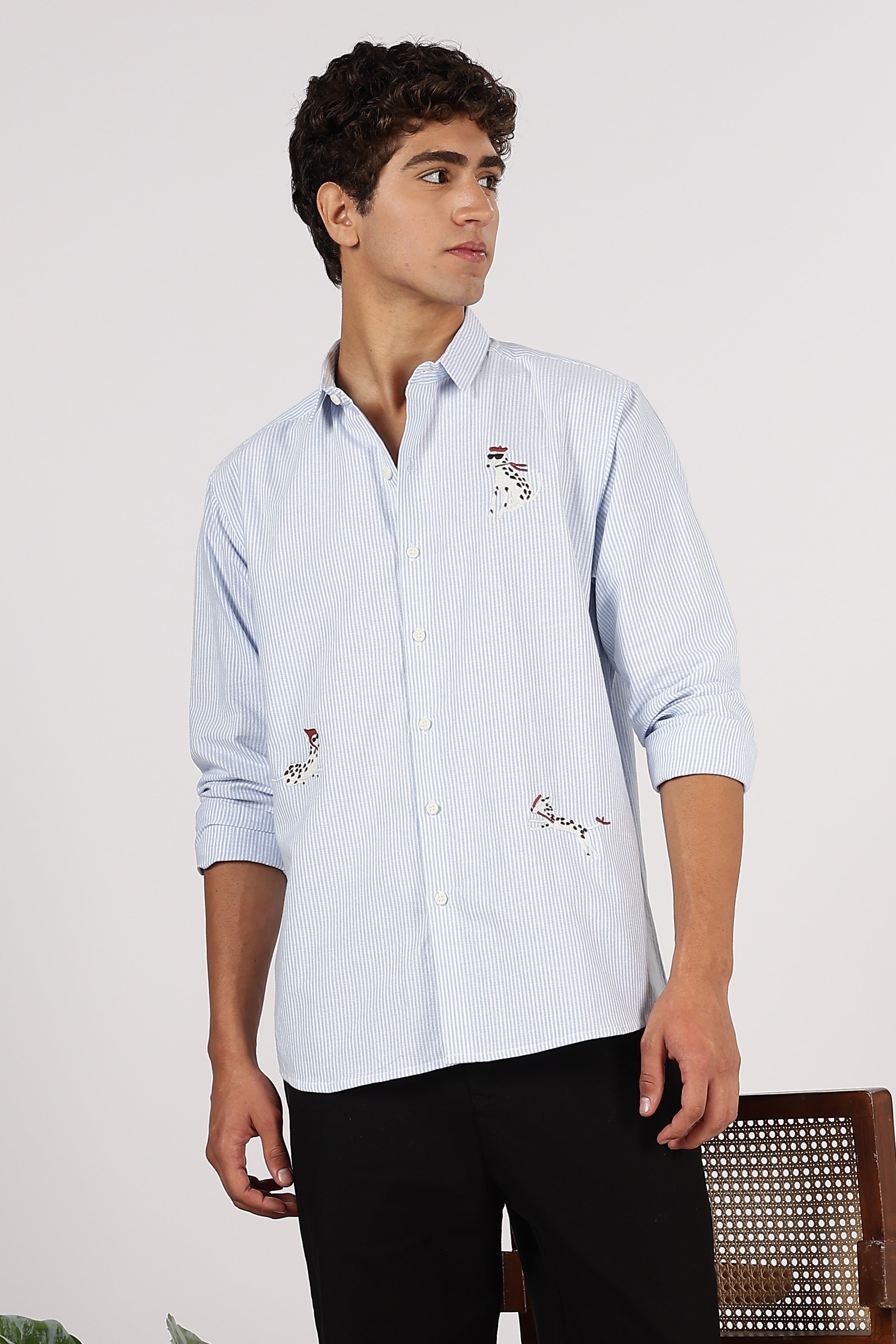 101 Dalmatians Cotton Regular Fit Blue Striped Shirt