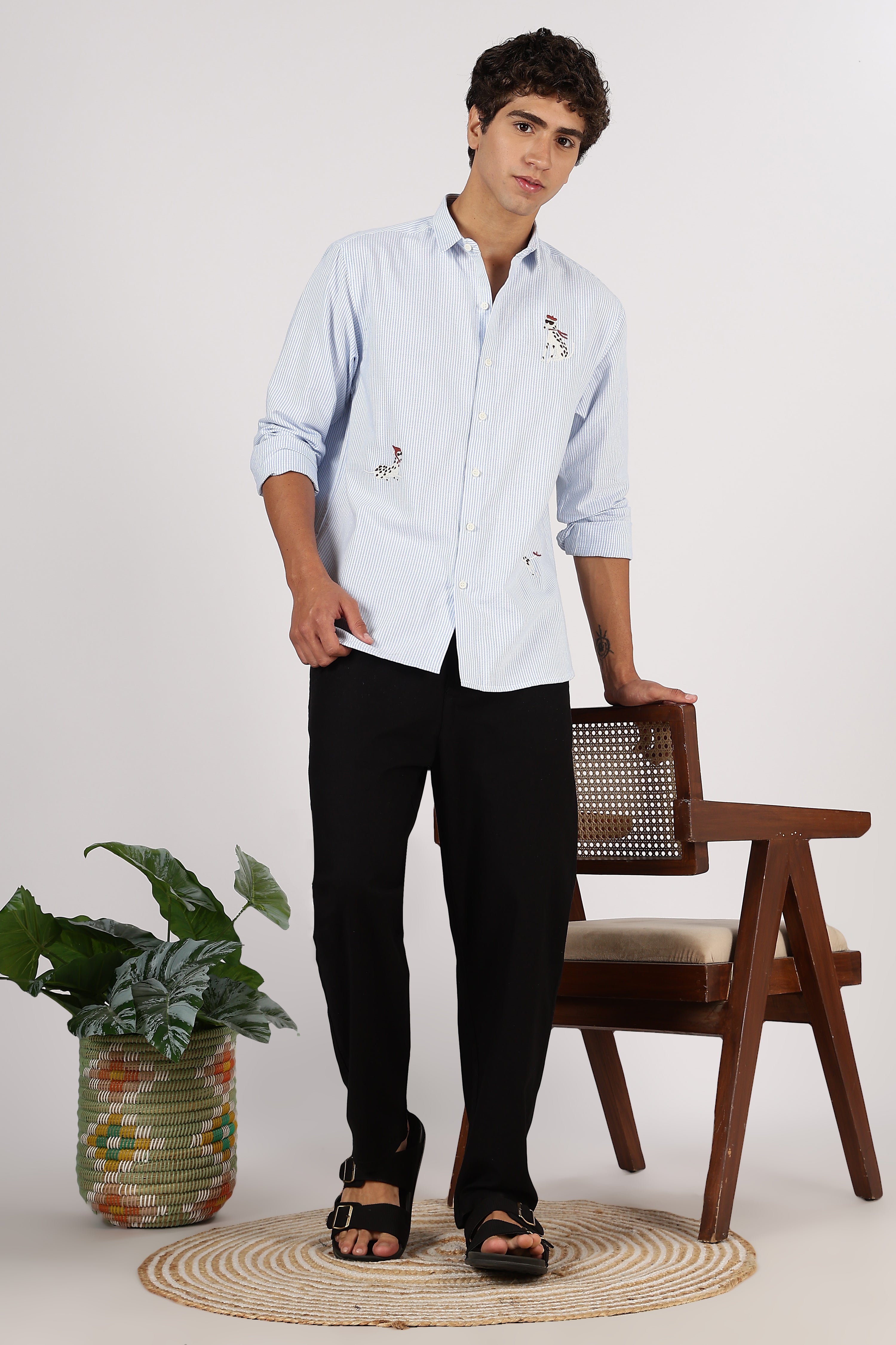 101 Dalmatians Cotton Regular Fit Blue Striped Shirt