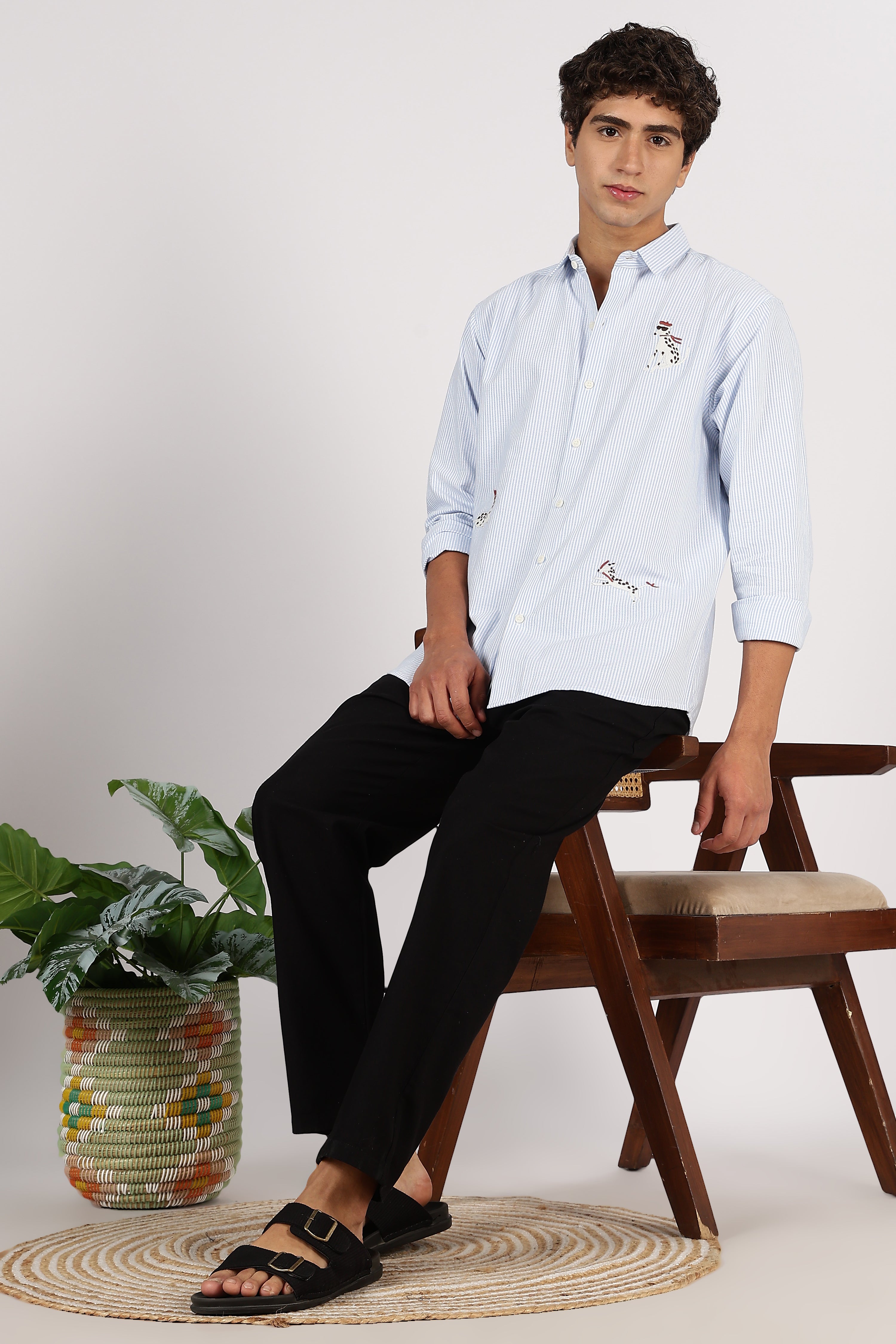 101 Dalmatians Cotton Regular Fit Blue Striped Shirt