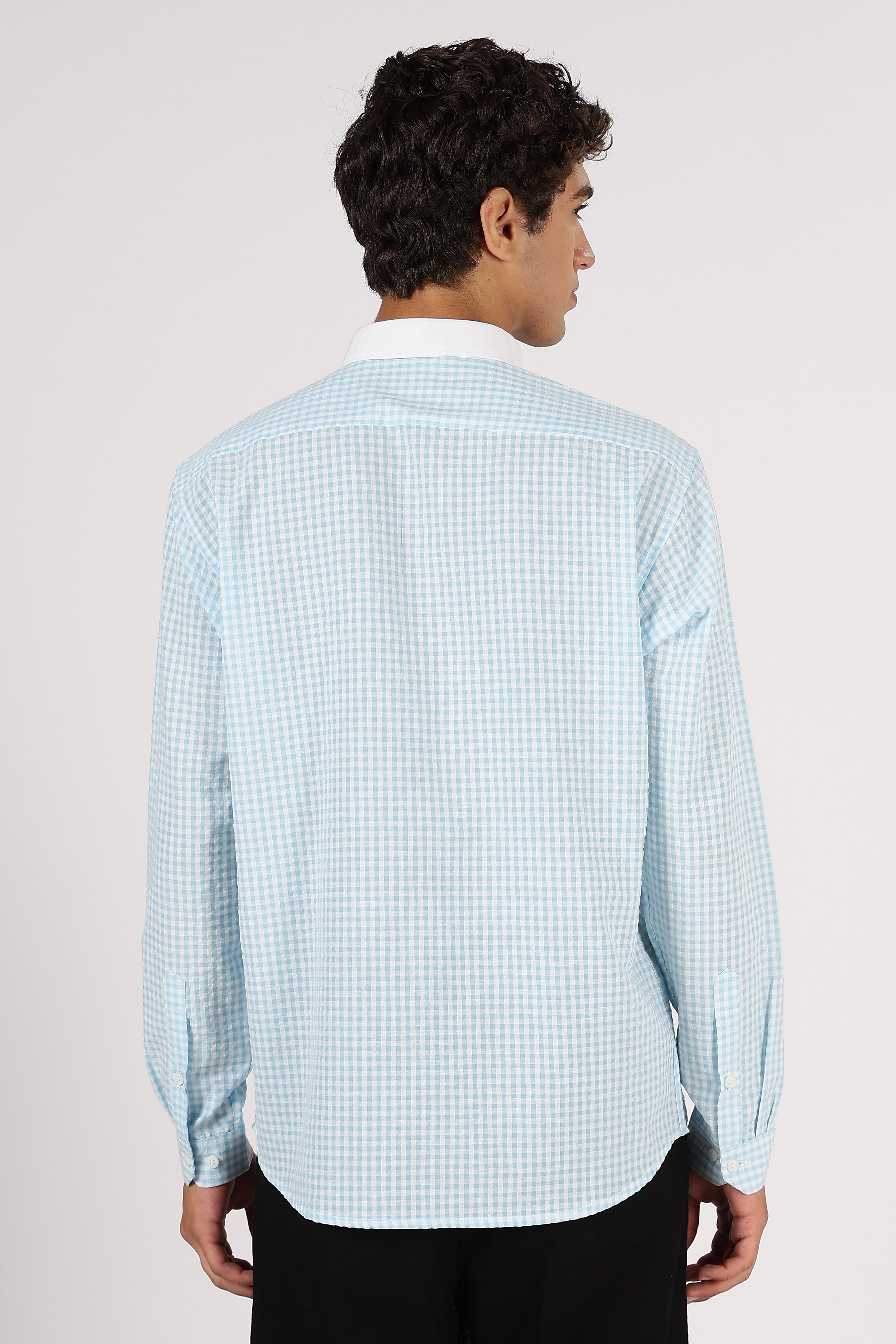 Palm Drive Cotton Regular Sky blue Embroidered Shirt