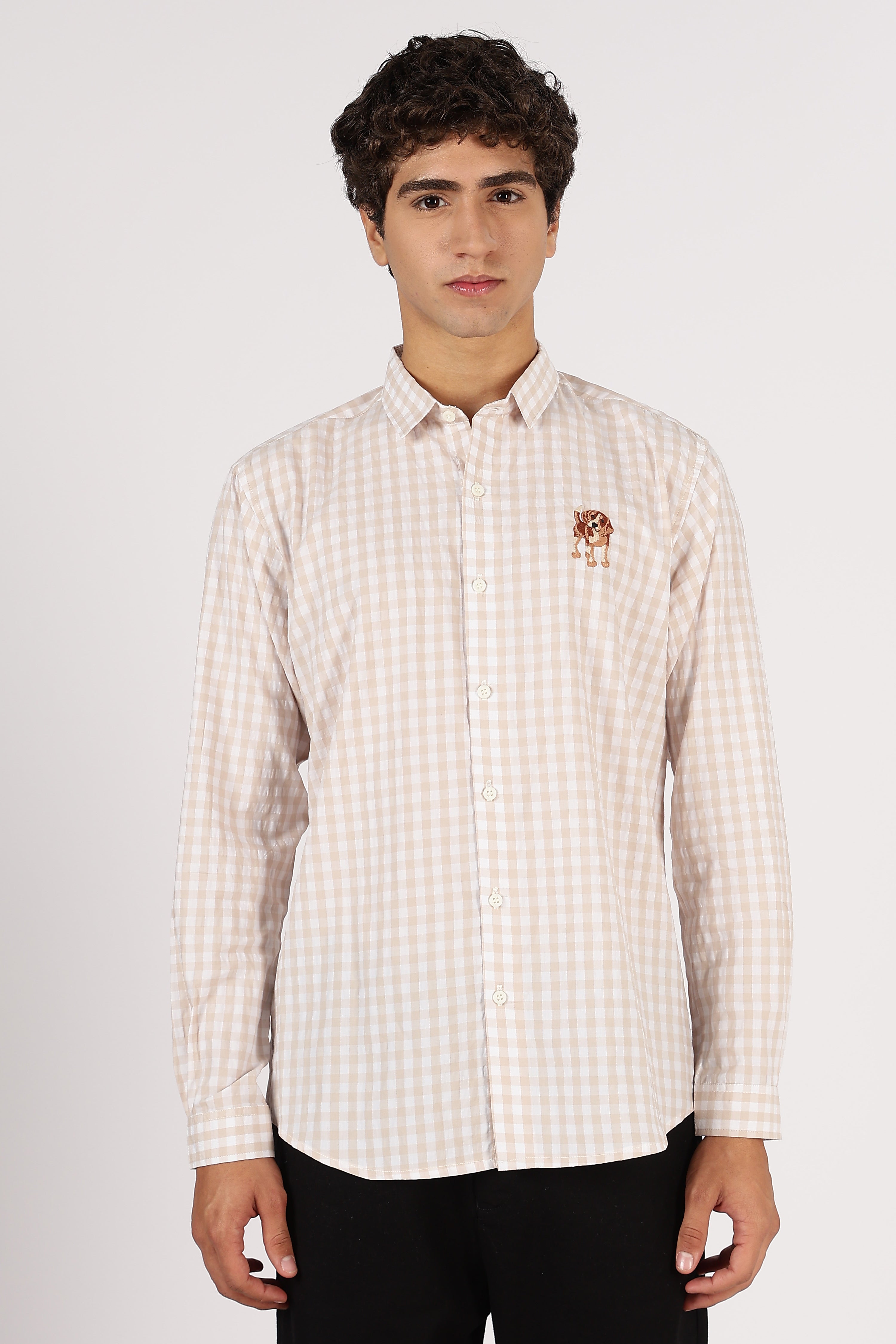 Beagle Puppy Cotton Regular Brown Embroidered Shirt