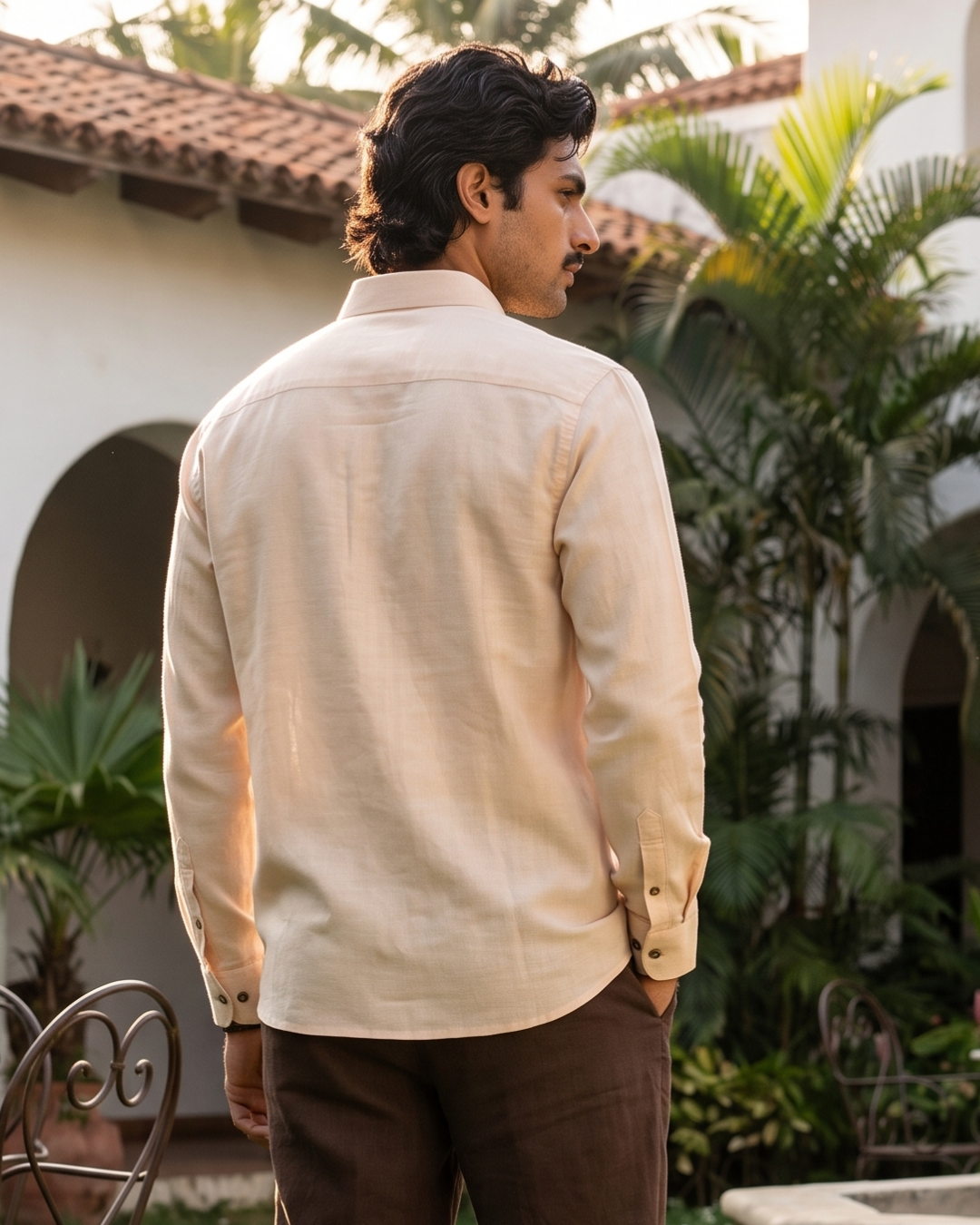 Pintuck Panels Peach - Contrast Buttons And Chawal Takka Stitch Shirt