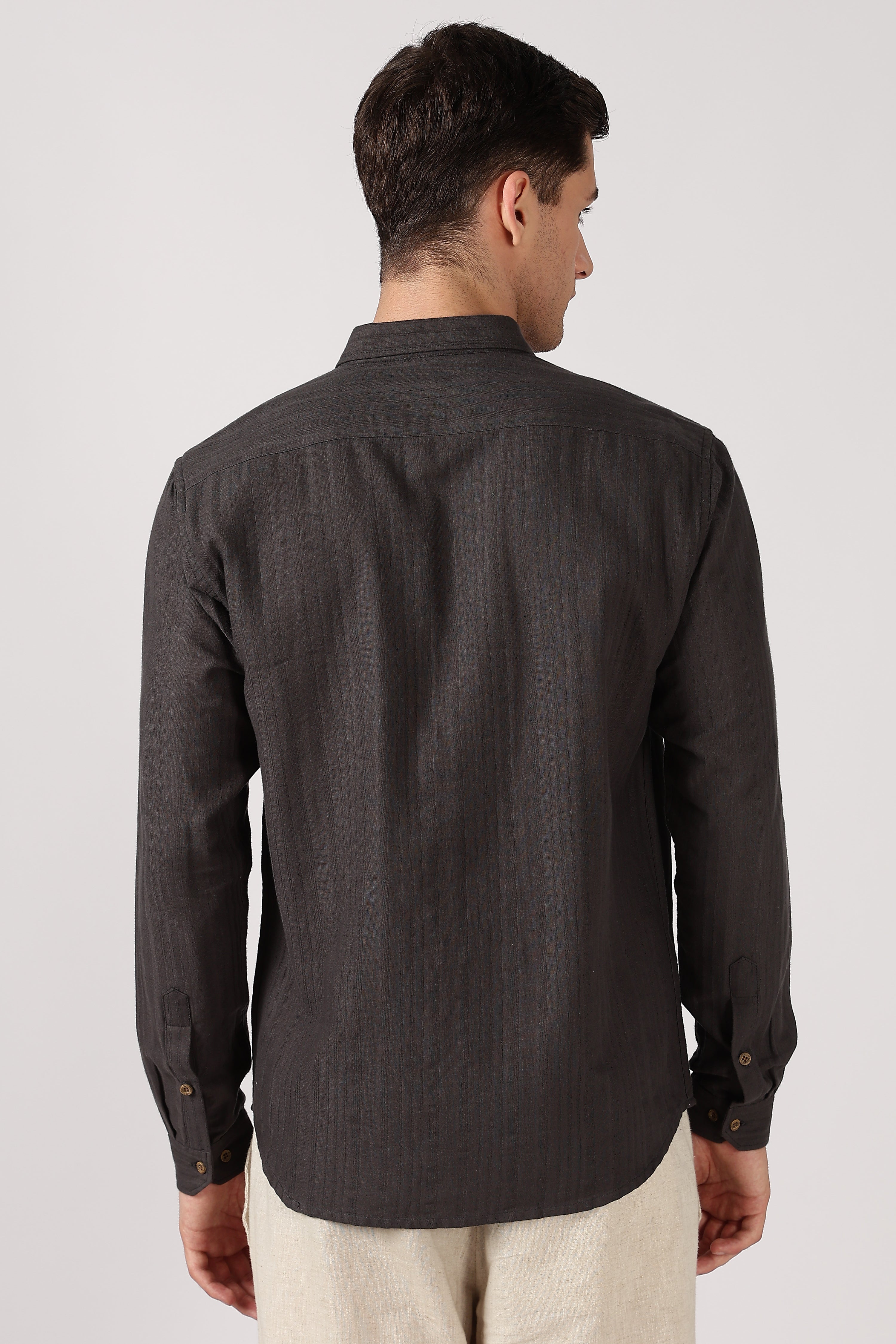 Desert Horizon Cotton Regular Fit Black Striped Shirt