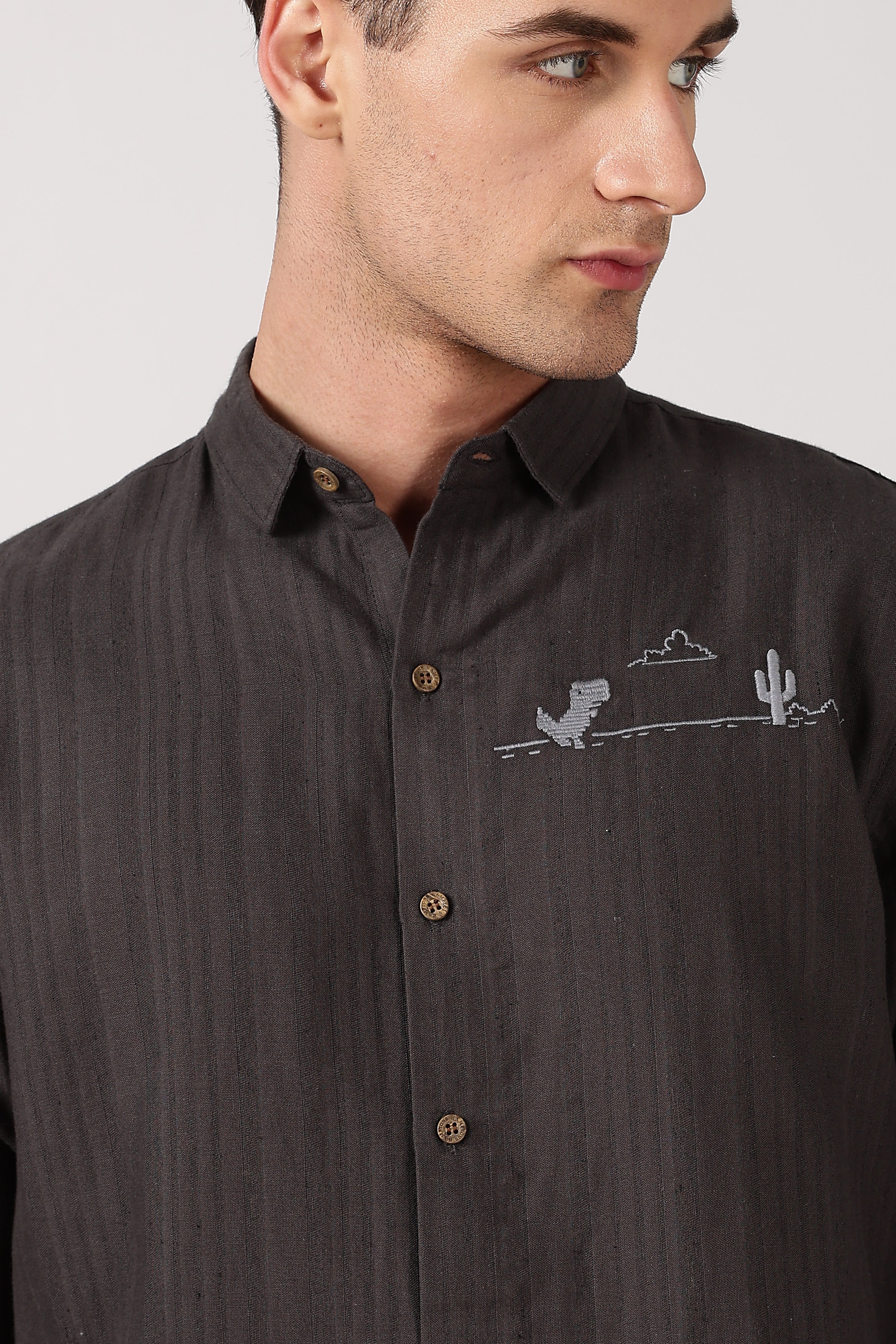 Desert Horizon Cotton Regular Fit Black Striped Shirt