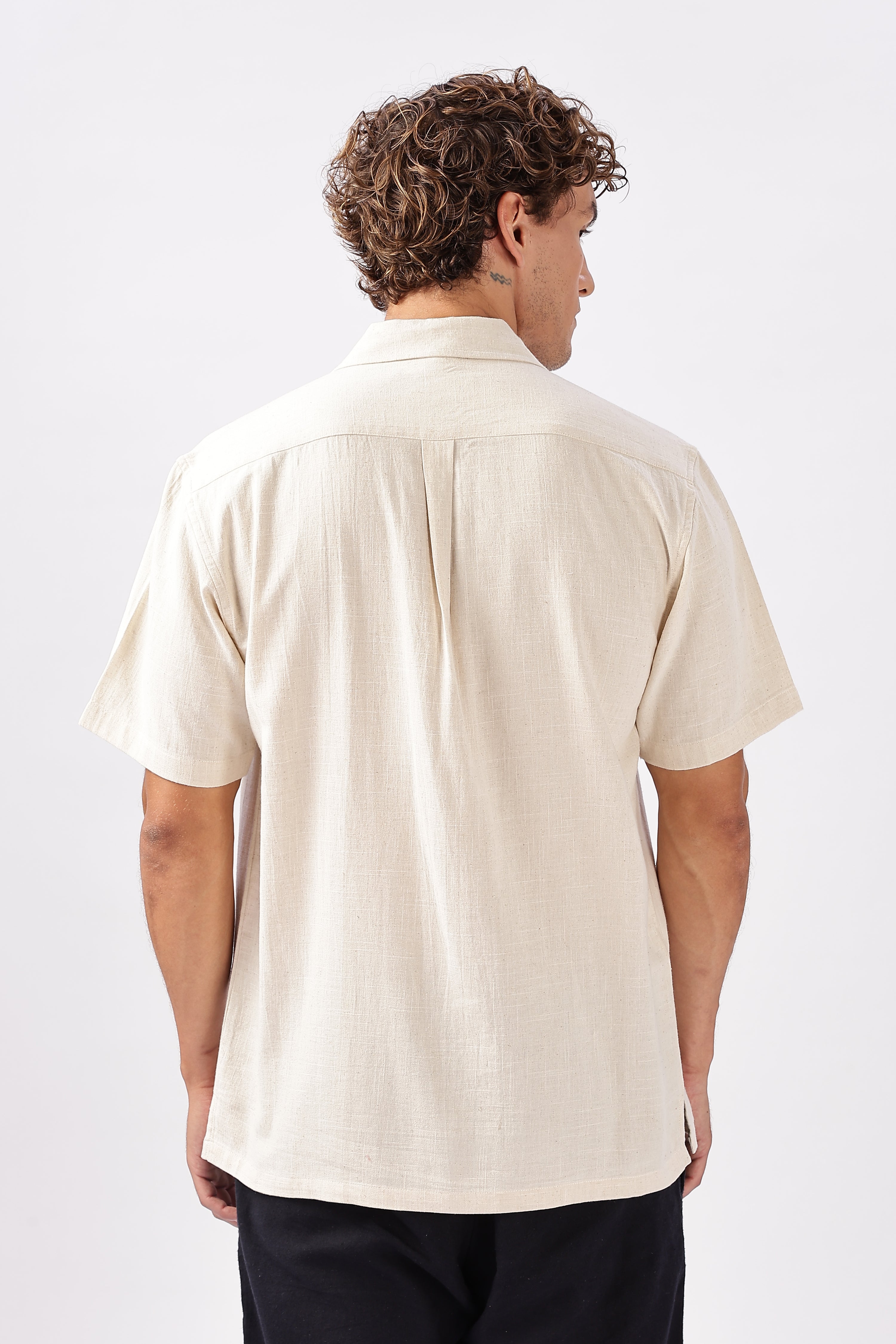 "Sunset Sips" Beige Club Embroidered Shirt