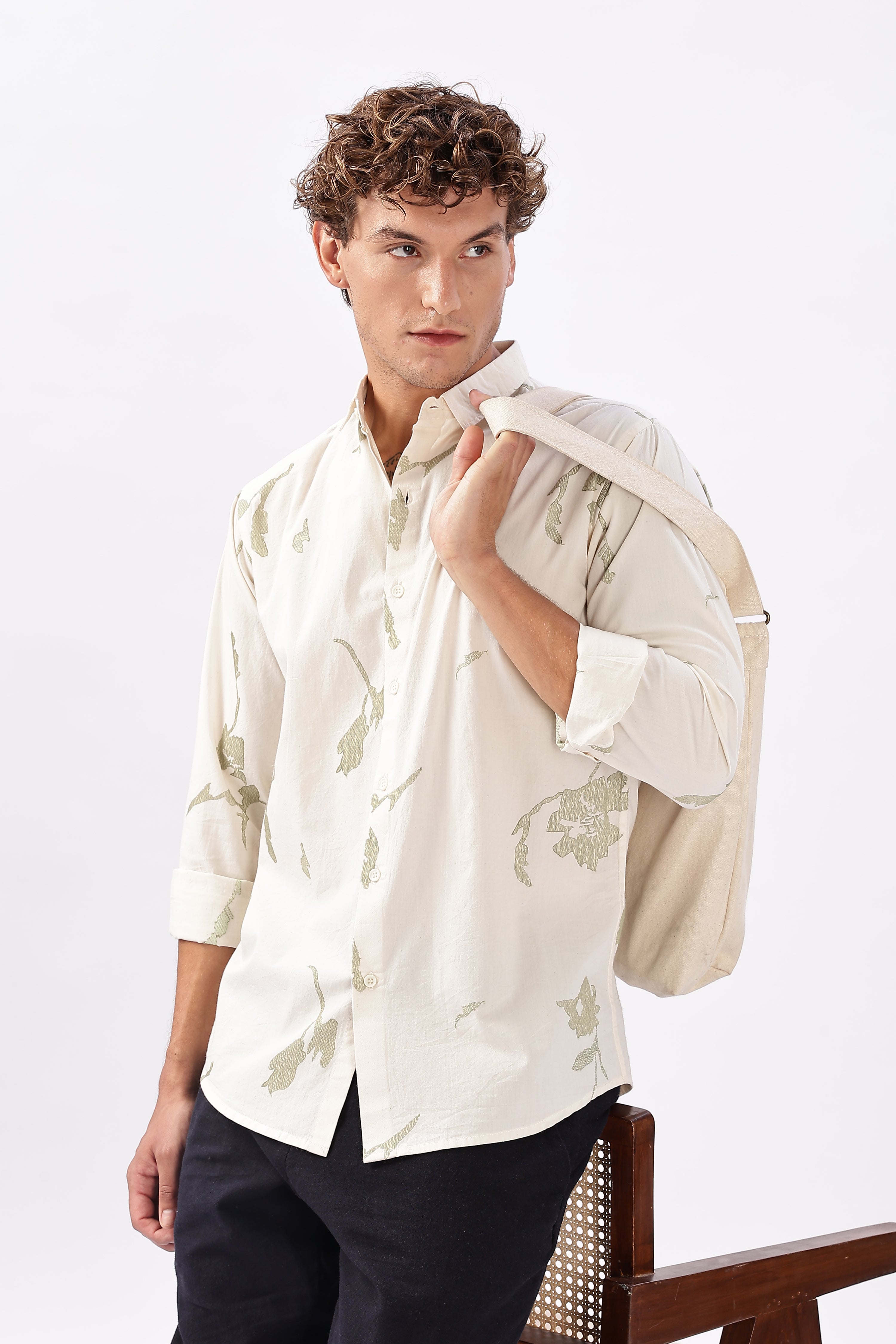 "Whispers in Sage" Embroidered Shirt