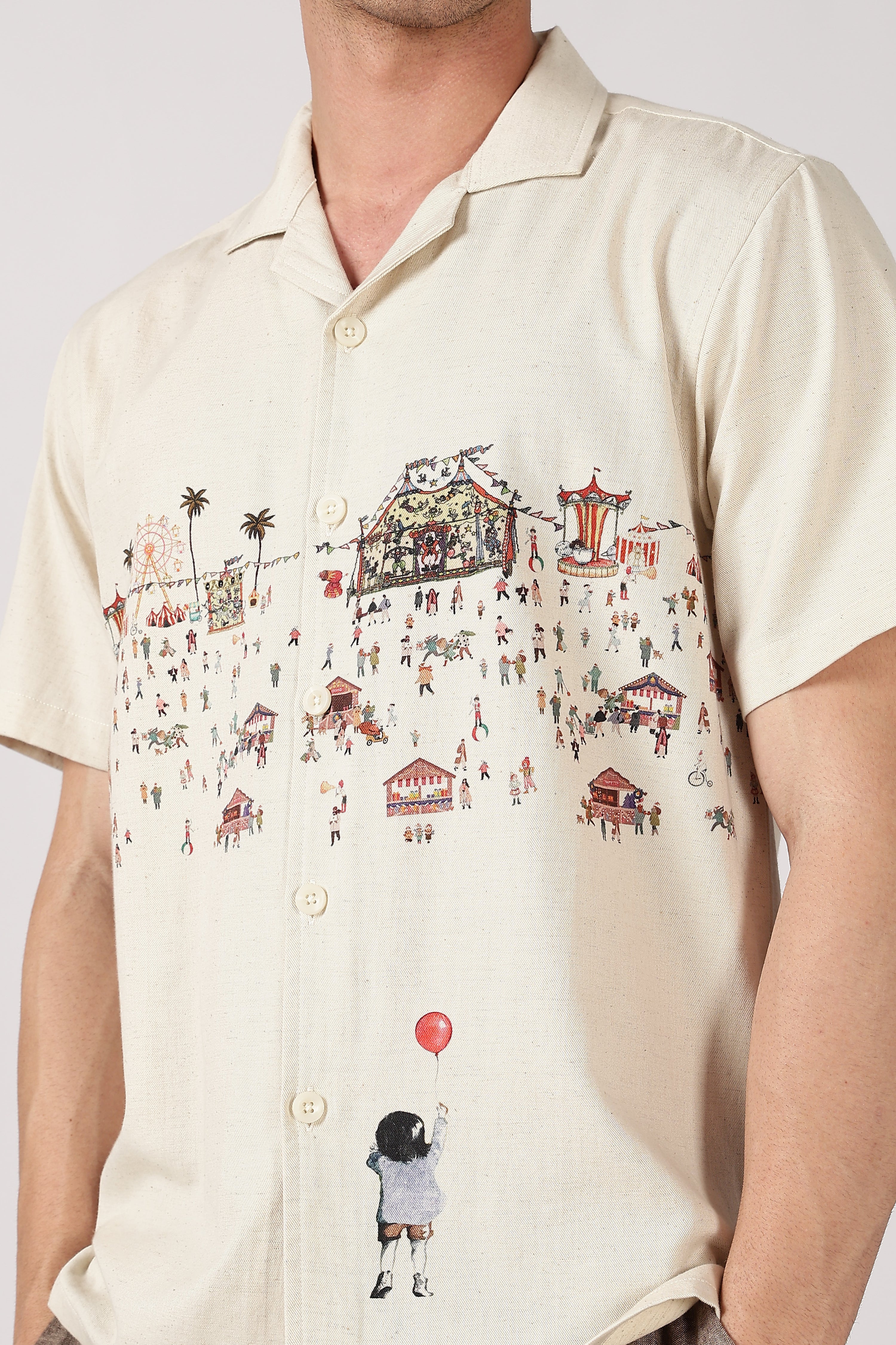 Carnival Dreams Cotton Box Fit Beige Printed Shirt