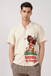 Bull Rider Cotton Box Fit Beige Printed Shirt